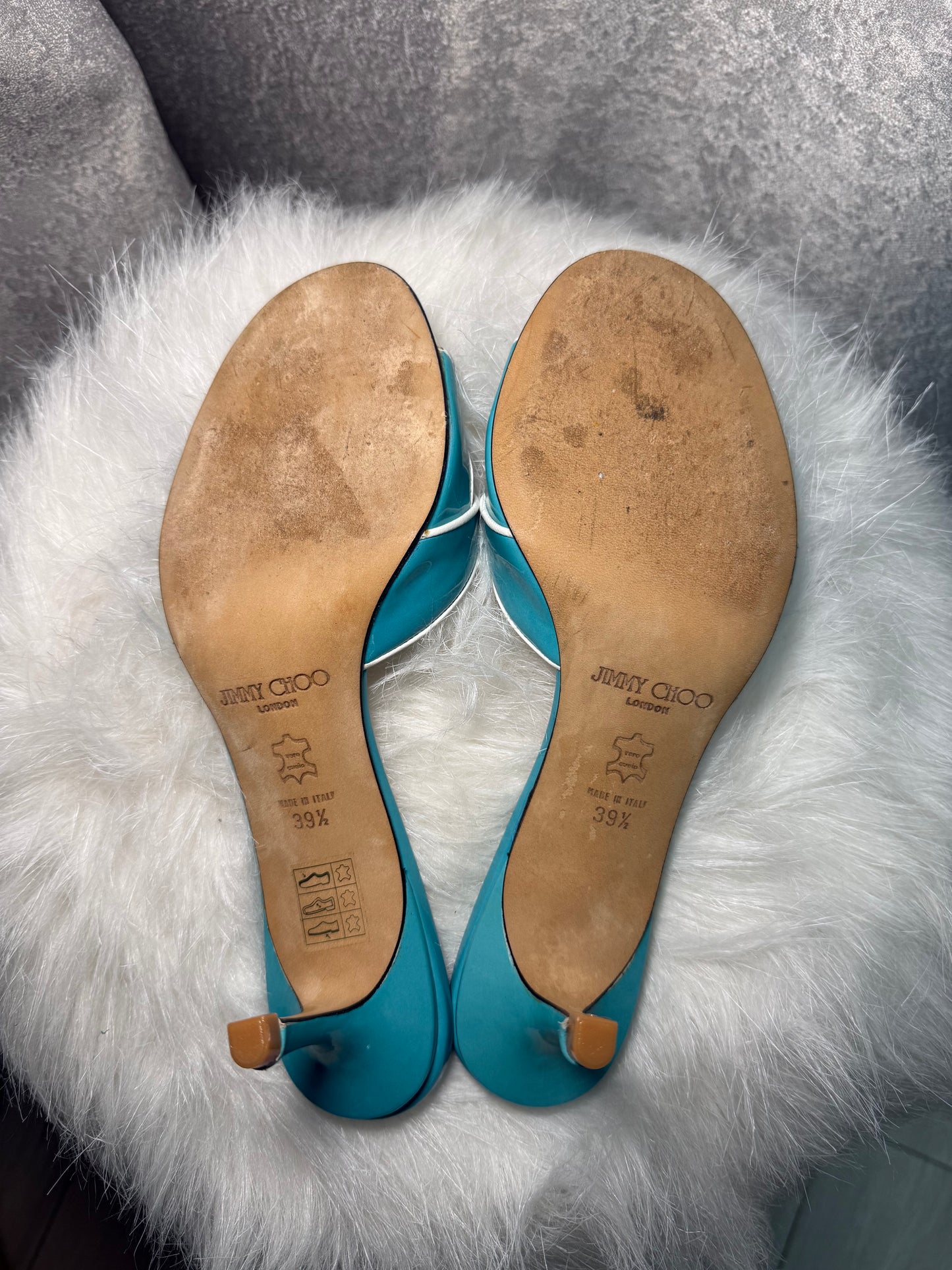 Jimmy Choo Turquoise Patent Leather Kitten-Heel Mule – Size 39.5