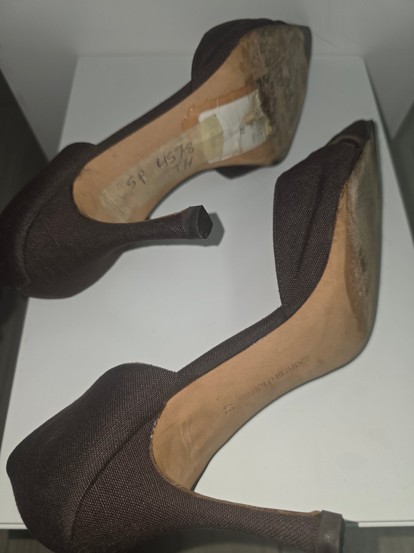 Manolo Blahnik Brown Suede D’Orsay Pumps w/ Leopard Mesh — Size 42 / 11