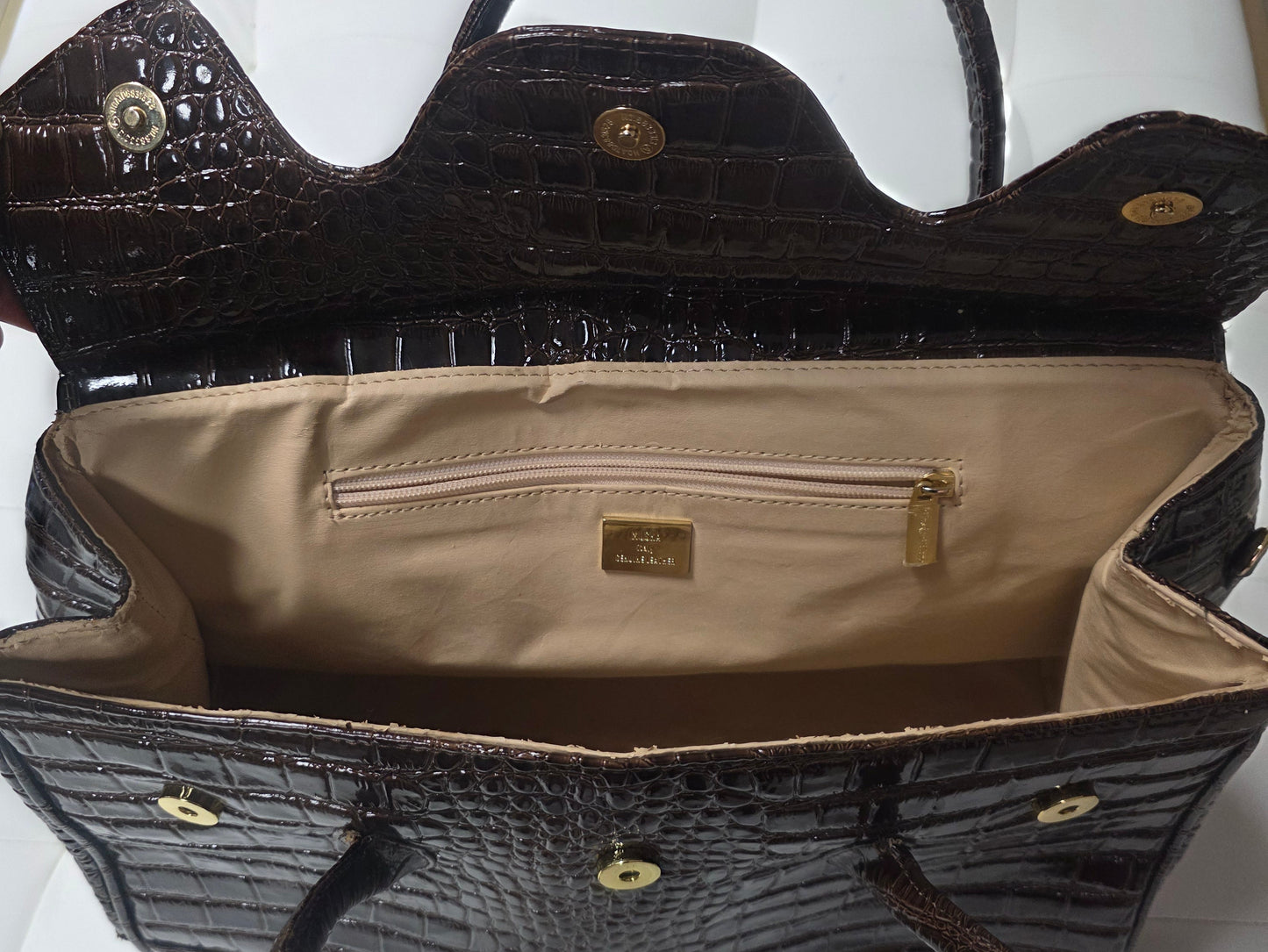 Muska Milano Brown Croc-Embossed Leather Satchel Bag