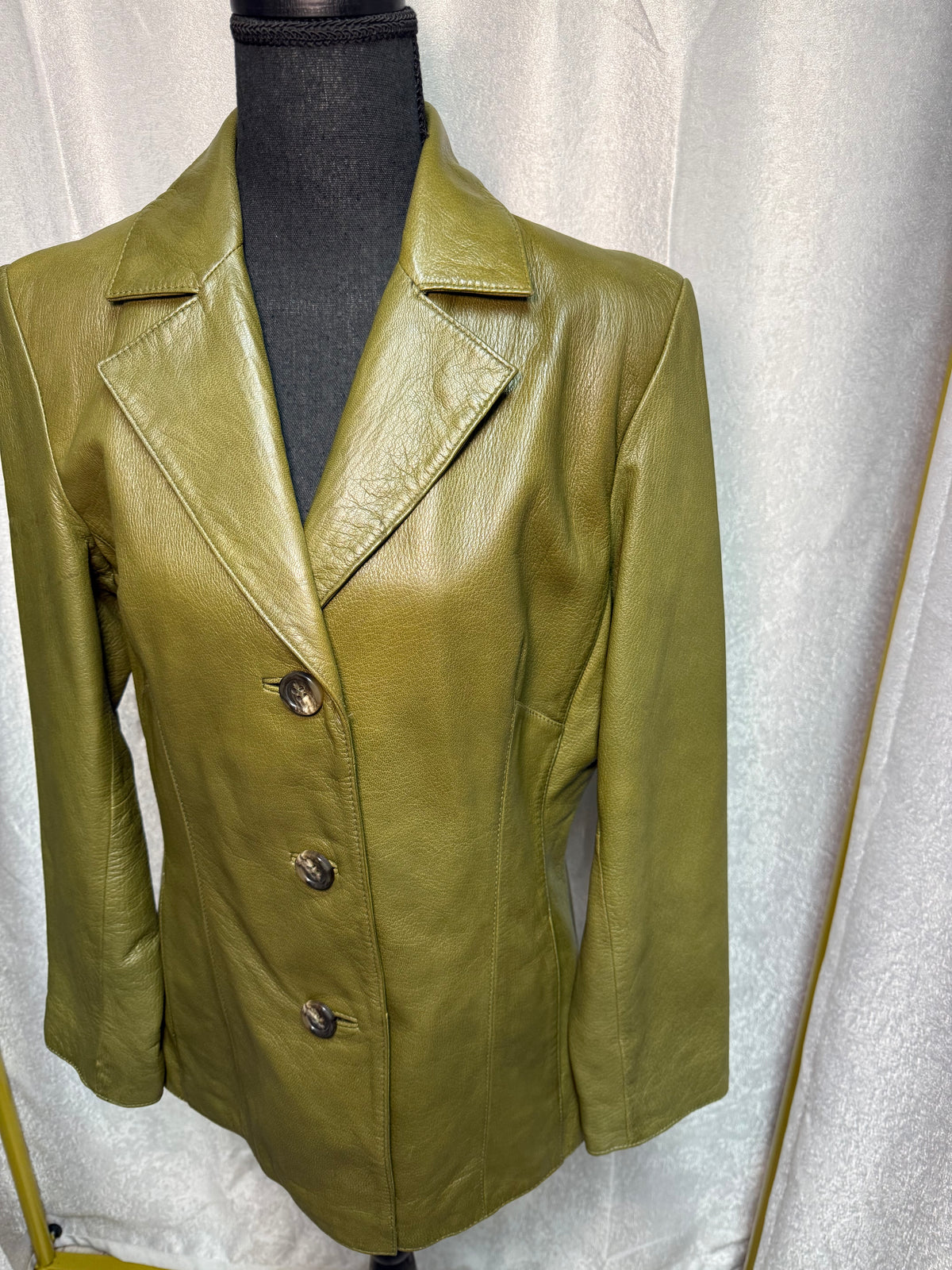 Nine West Olive Green Leather Blazer Jacket