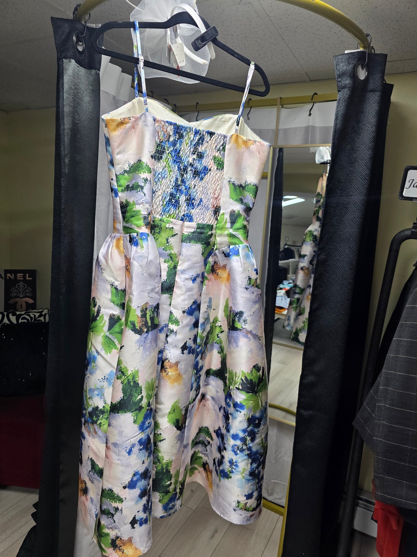 Express Floral Satin Sweetheart Fit & Flare Midi Dress — Multi Color