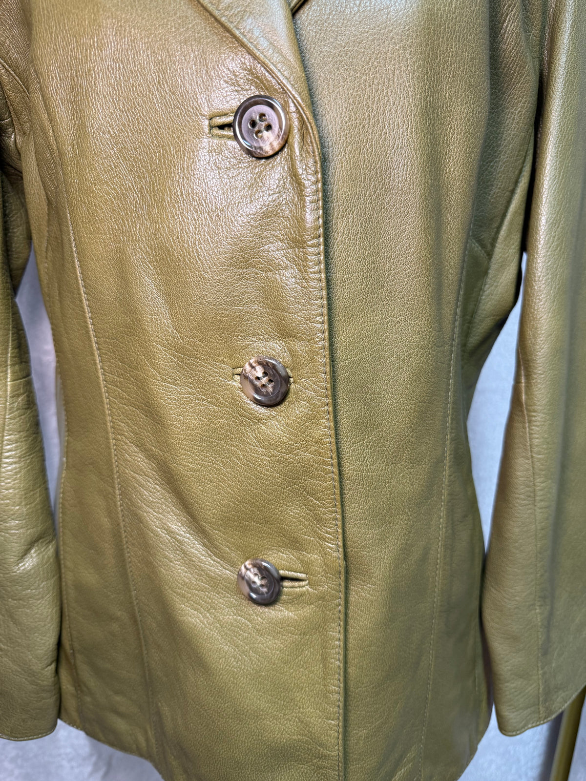 Nine West Olive Green Leather Blazer Jacket