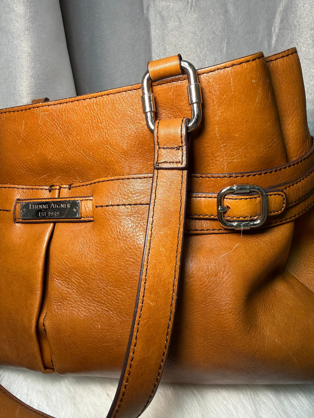 Vintage Etienne Aigner Cognac Leather Shoulder Bag