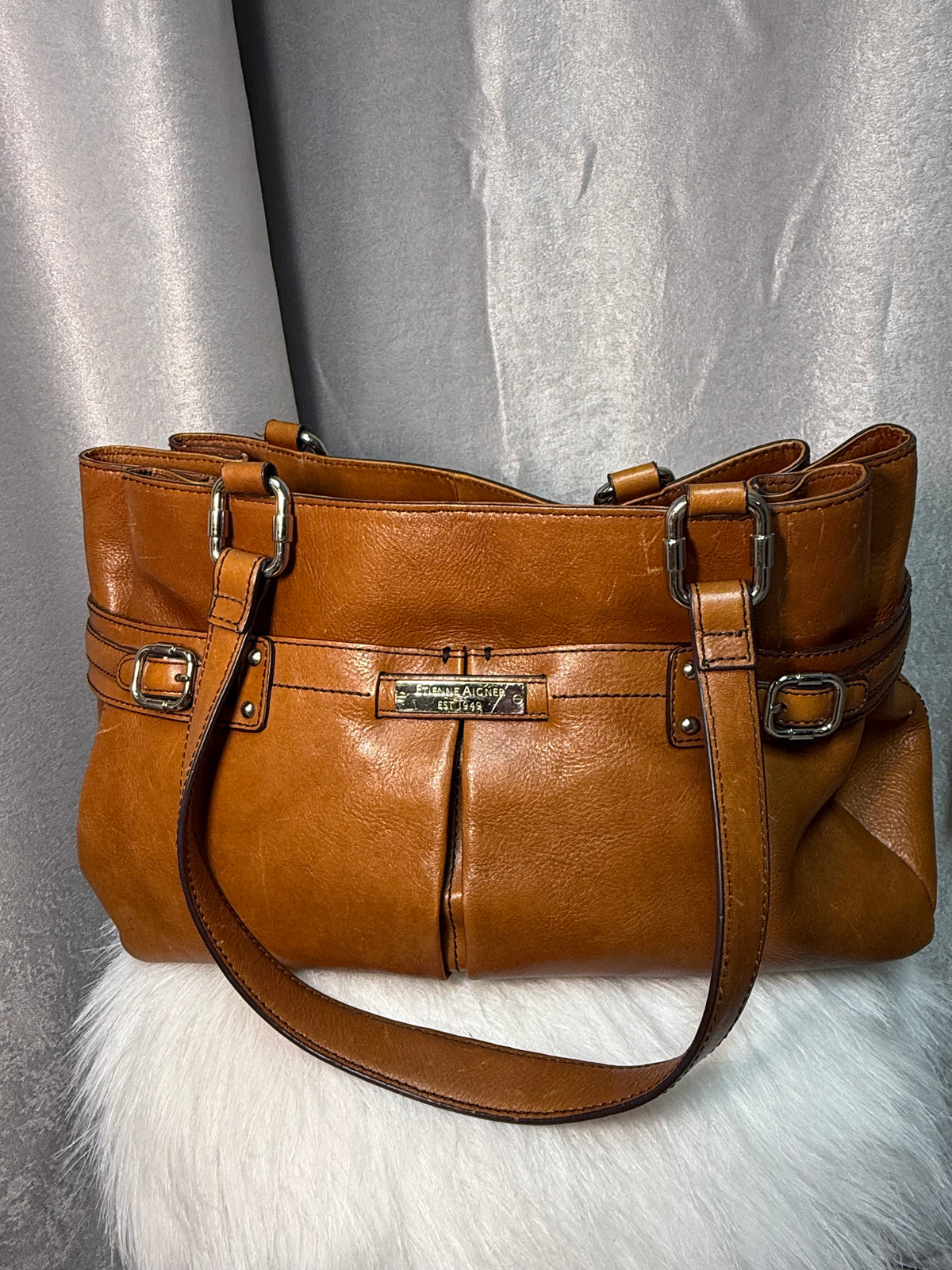 Vintage Etienne Aigner Cognac Leather Shoulder Bag