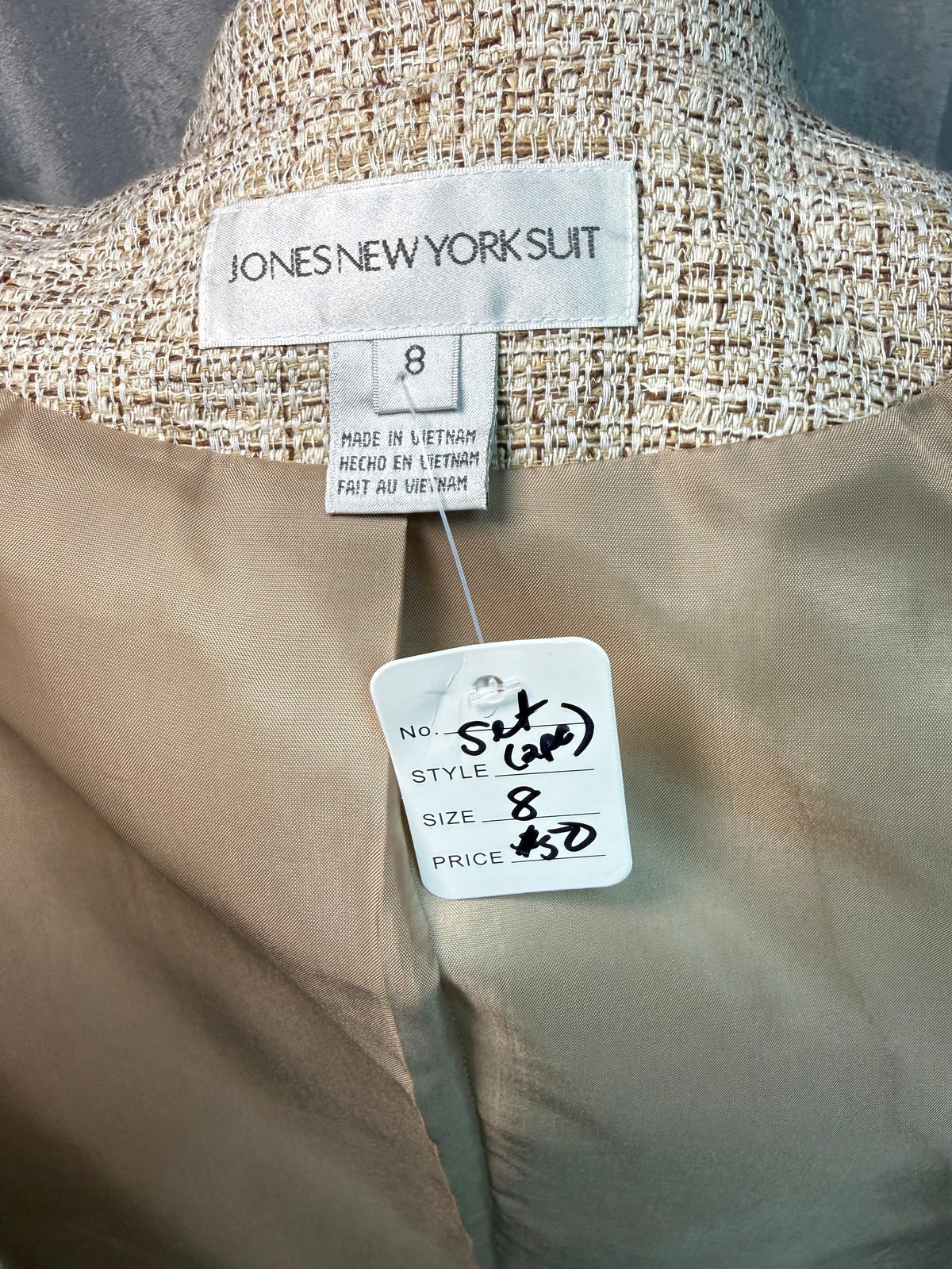 Jones New York Beige Tweed Skirt Suit
