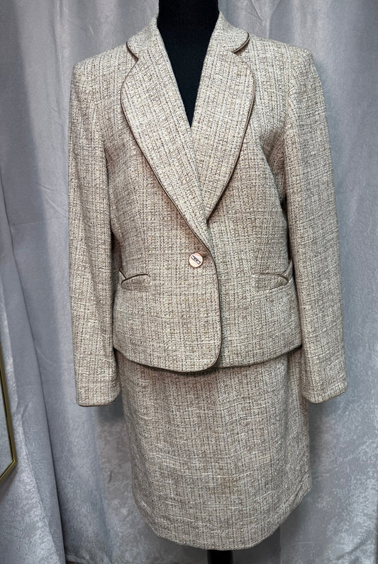 Jones New York Beige Tweed Skirt Suit