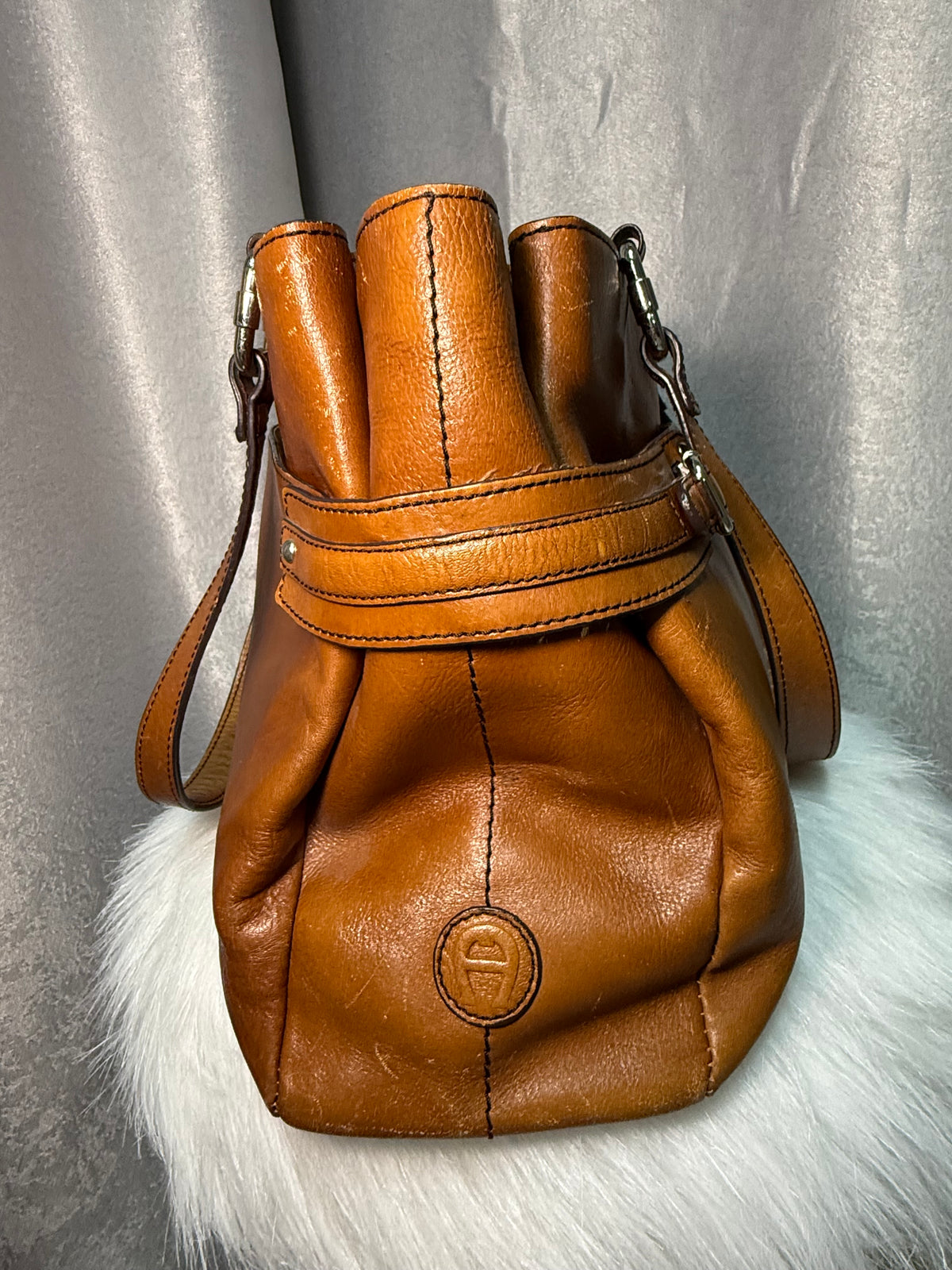 Vintage Etienne Aigner Cognac Leather Shoulder Bag