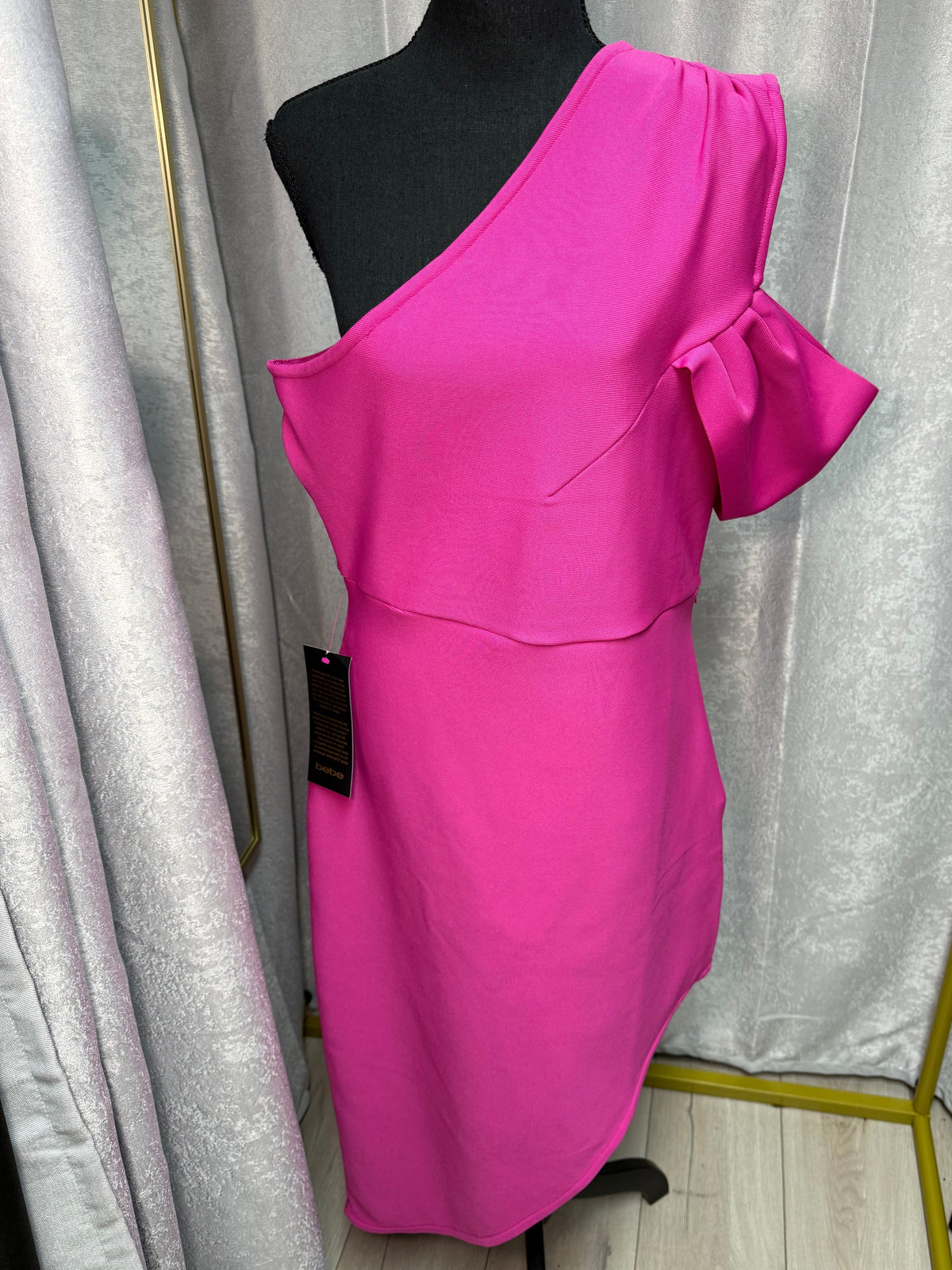 Bebe Asymmetrical High Slit Bandage Midi Dress - NWT - Size XL