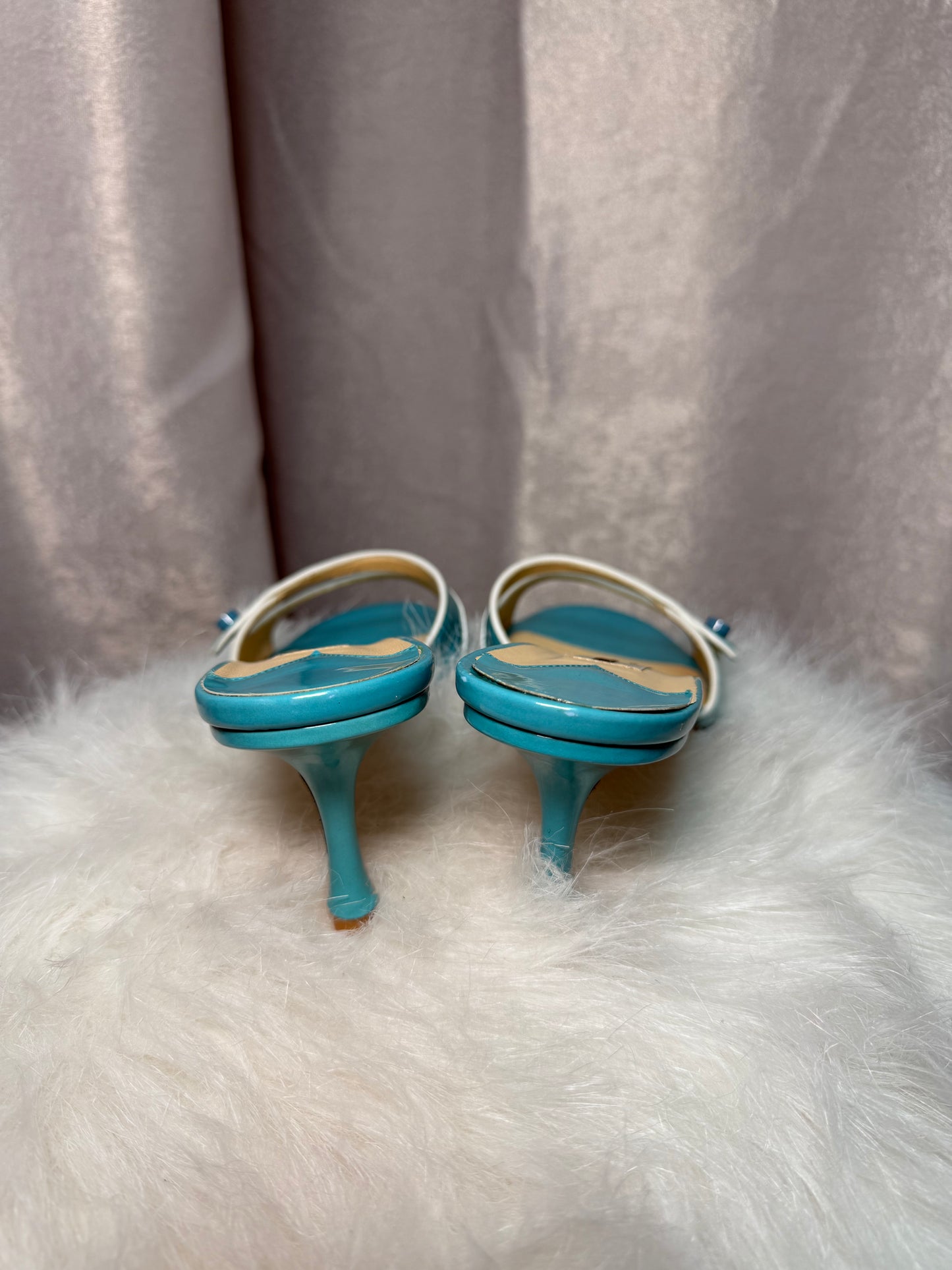 Jimmy Choo Turquoise Patent Leather Kitten-Heel Mule – Size 39.5