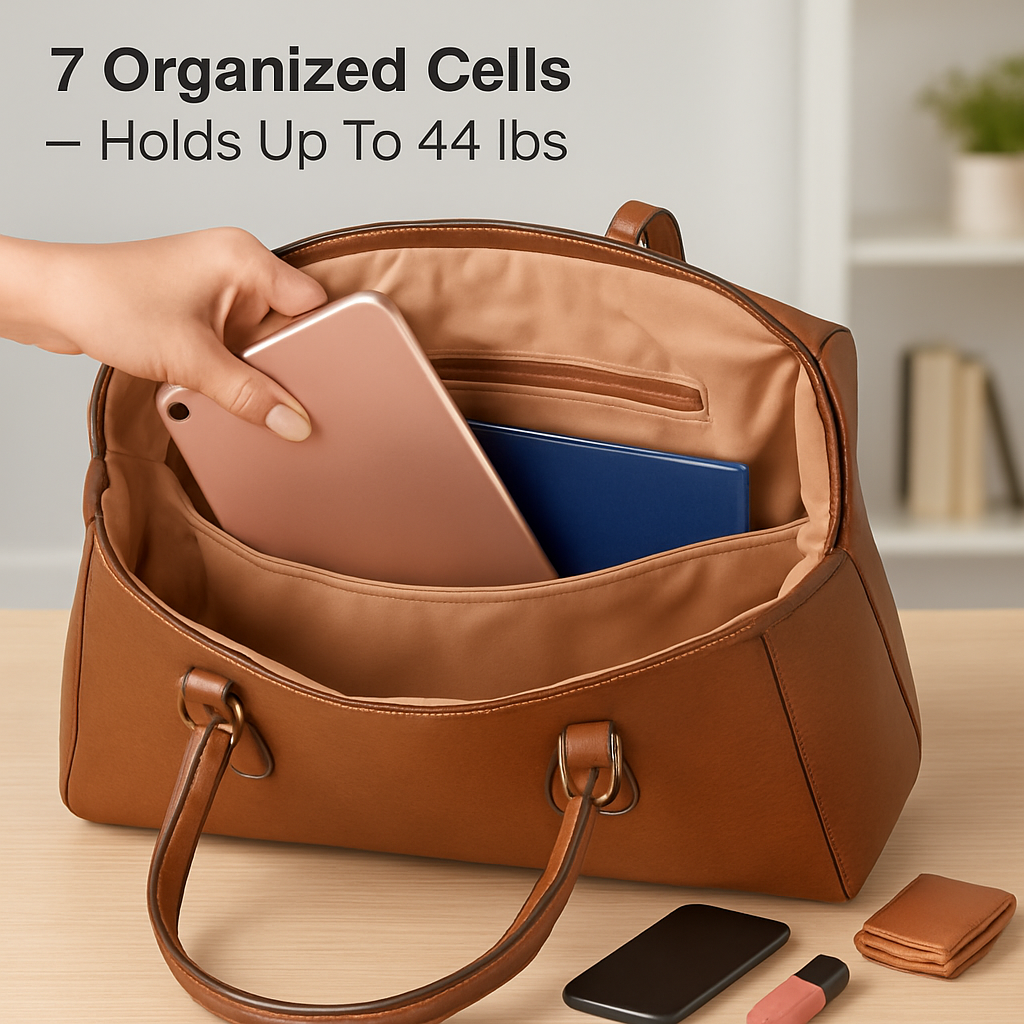 Women’s Soft Leather Handbag Tote Bags Large Shoulder Crossbody Bag 7 Cells Zipper Purse Handle Bag Phone Book Cosmetic Case for Office Lady Student