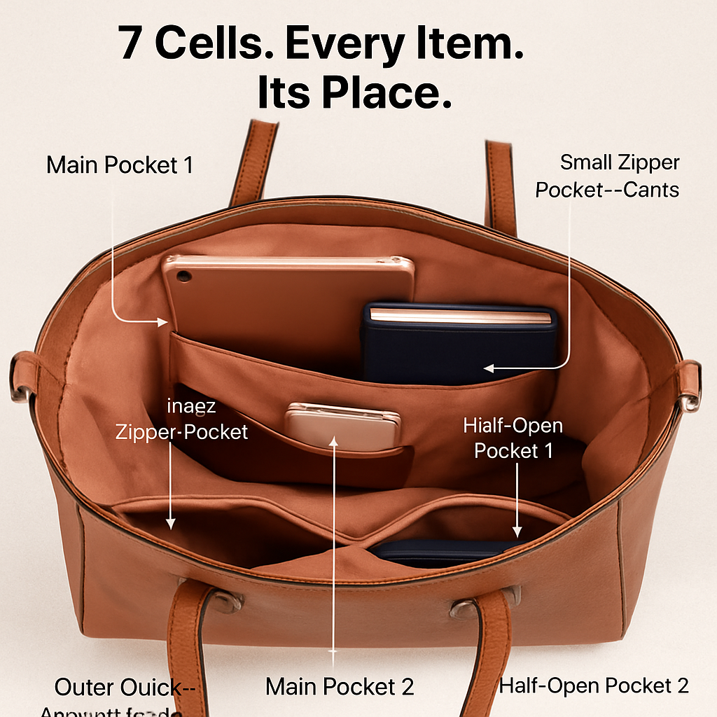 Women’s Soft Leather Handbag Tote Bags Large Shoulder Crossbody Bag 7 Cells Zipper Purse Handle Bag Phone Book Cosmetic Case for Office Lady Student