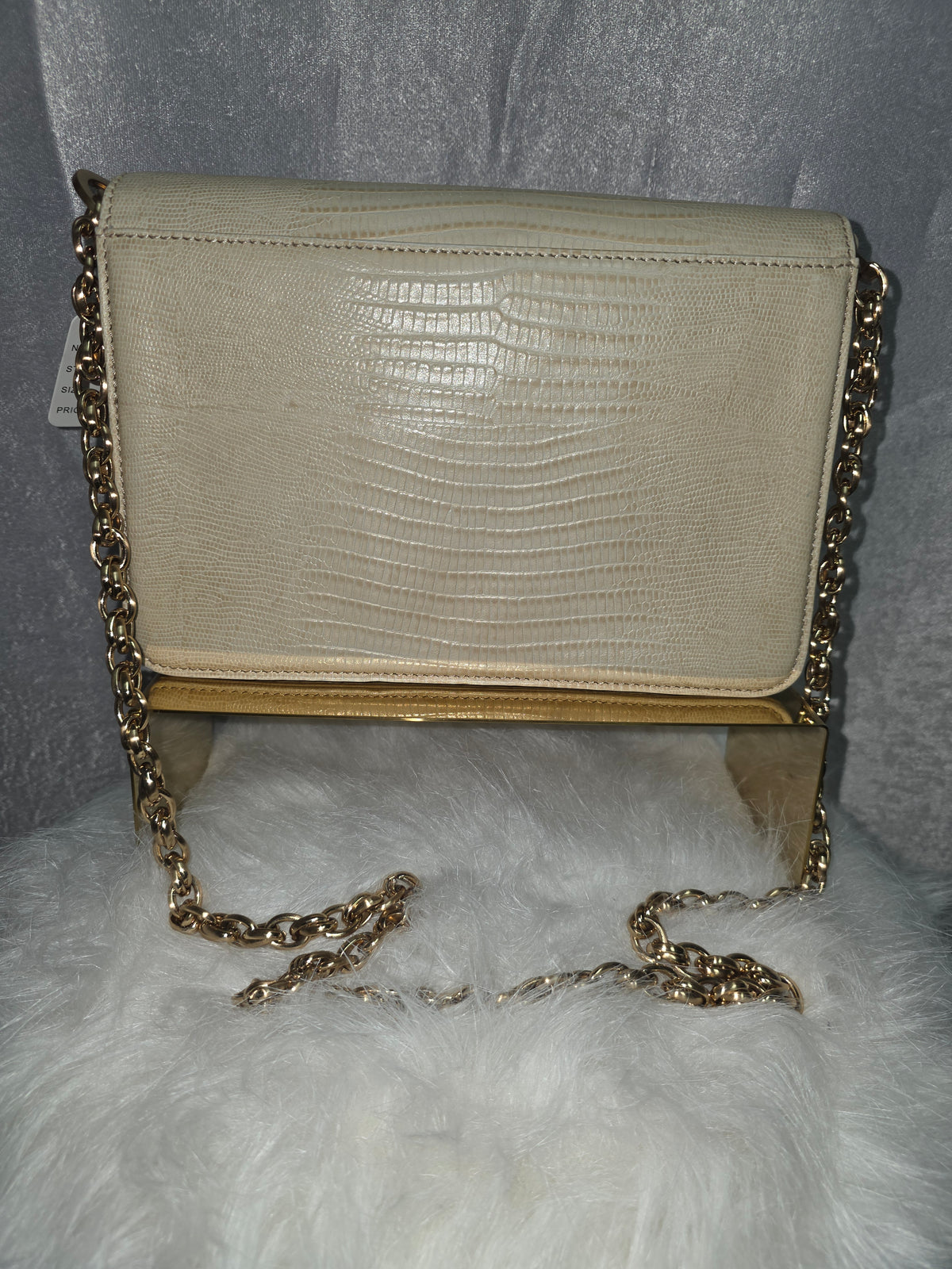 RZ Cream Lizard-Embossed Chain Shoulder Bag