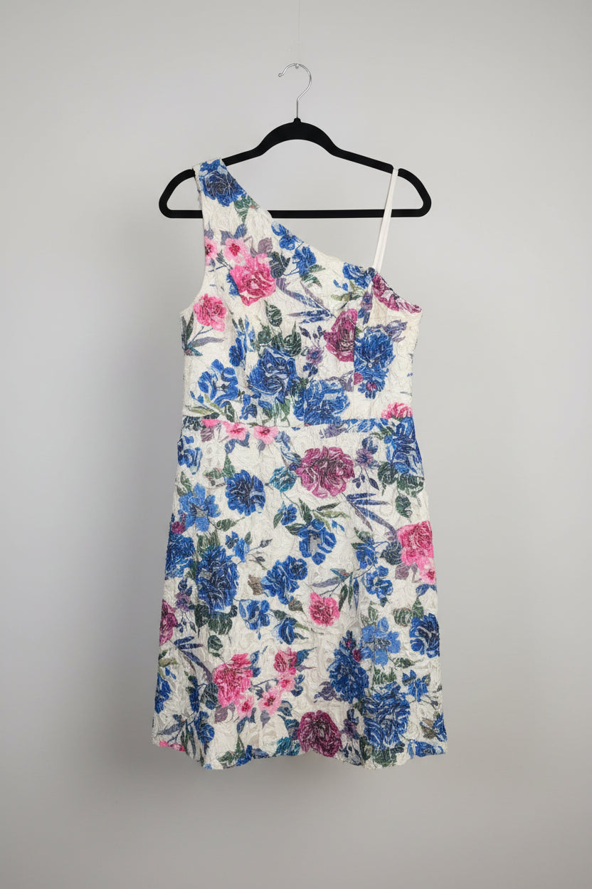 Lace One-Shoulder Fit & Flare Floral Dress