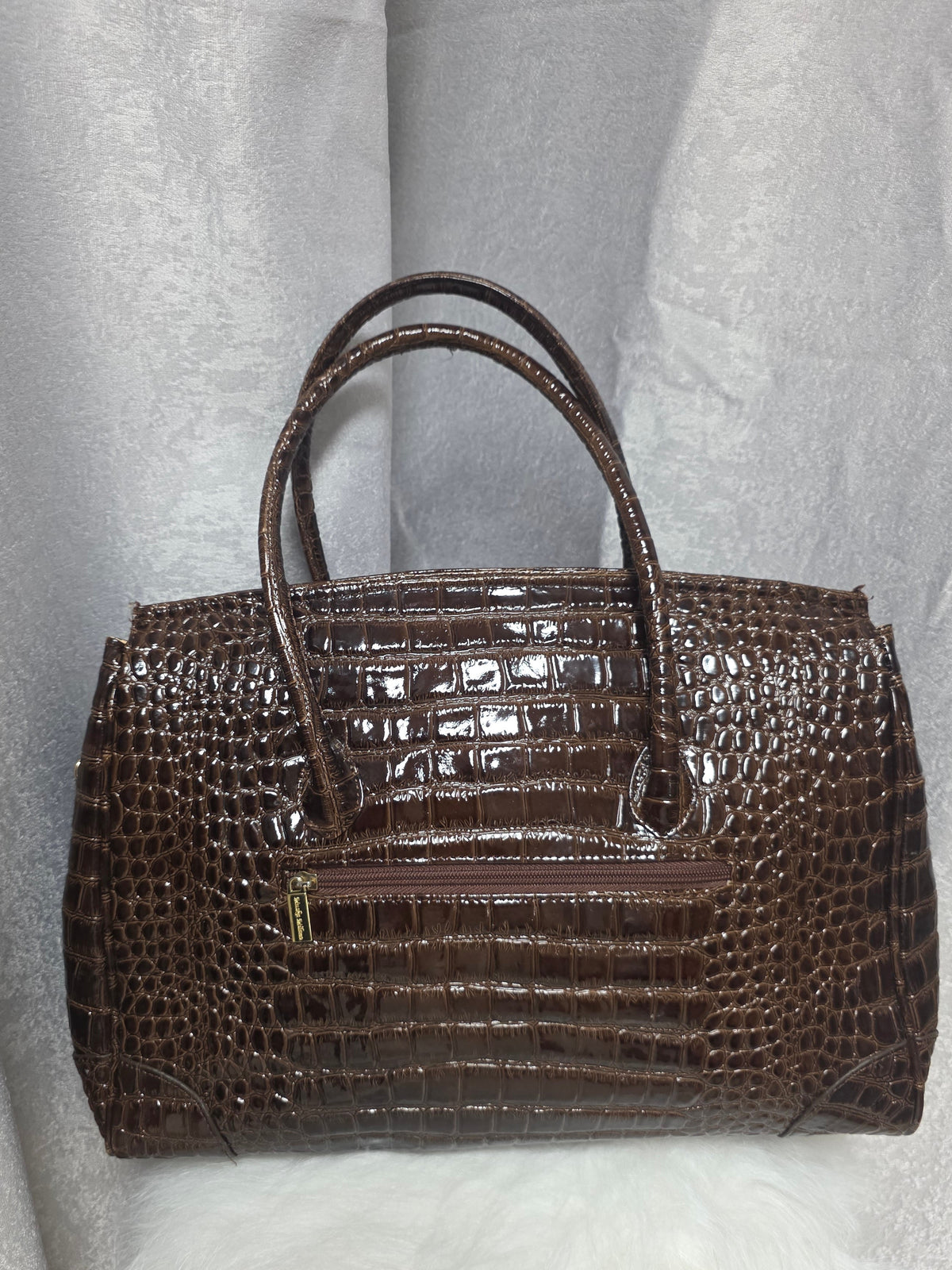 Muska Milano Brown Croc-Embossed Leather Satchel Bag