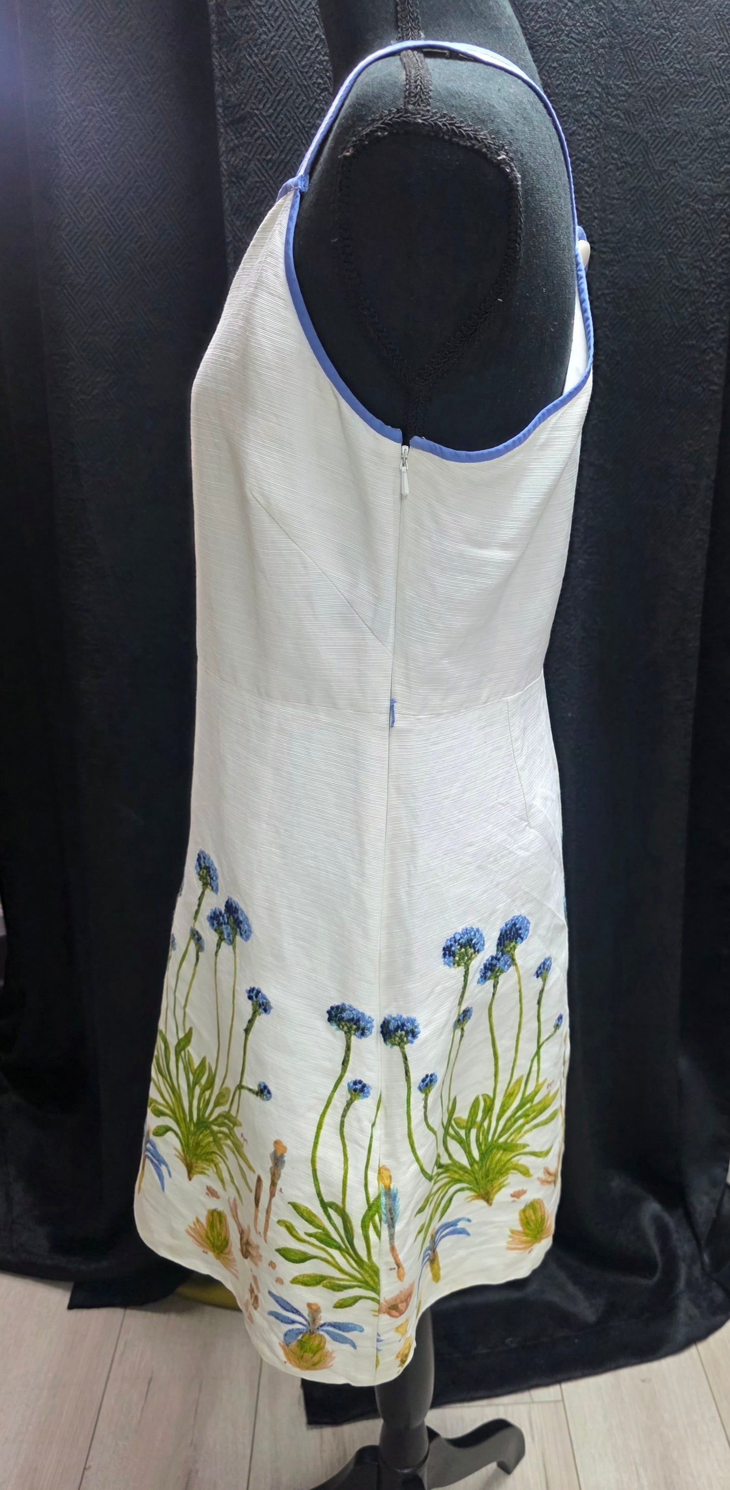 Tory Burch Ivory & Blue Floral Embroidered Dress