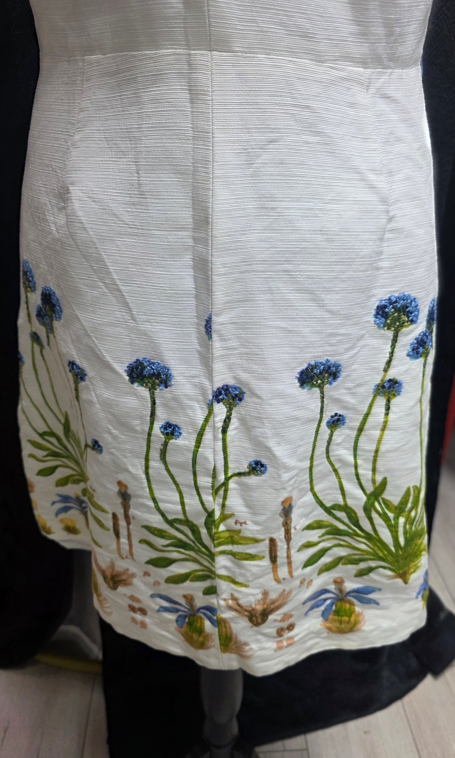 Tory Burch Ivory & Blue Floral Embroidered Dress