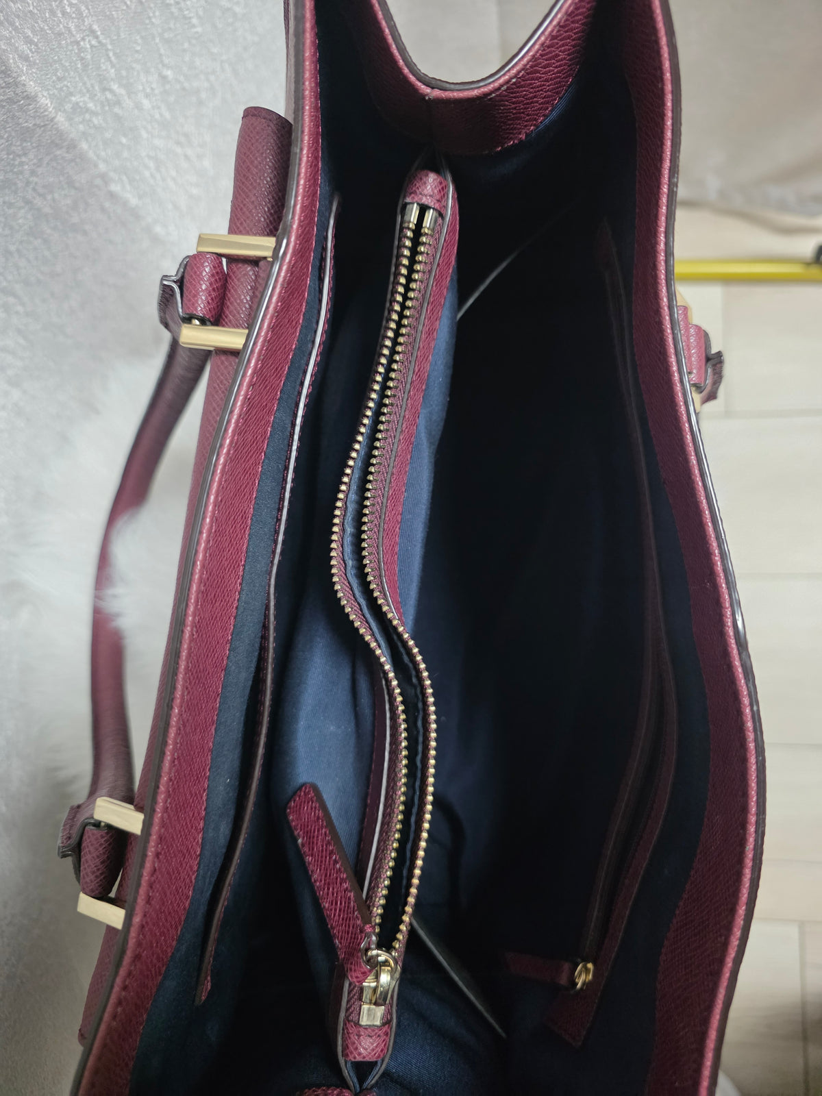 Burgundy Textured Leather Tote Bag