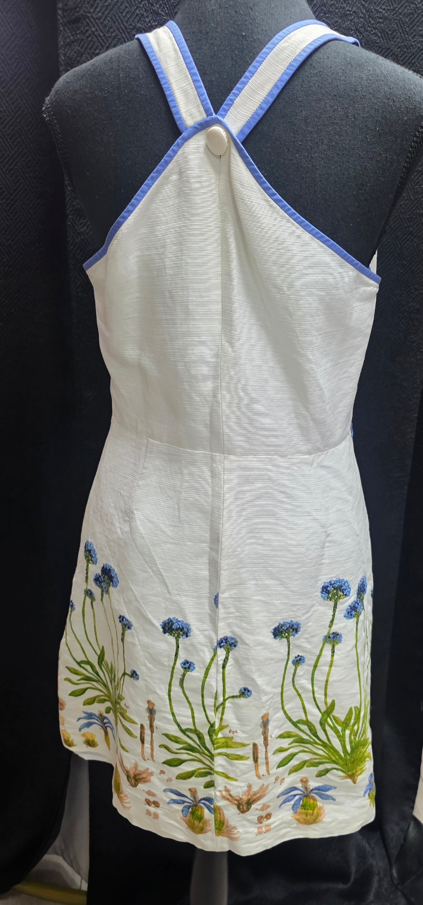 Tory Burch Ivory & Blue Floral Embroidered Dress