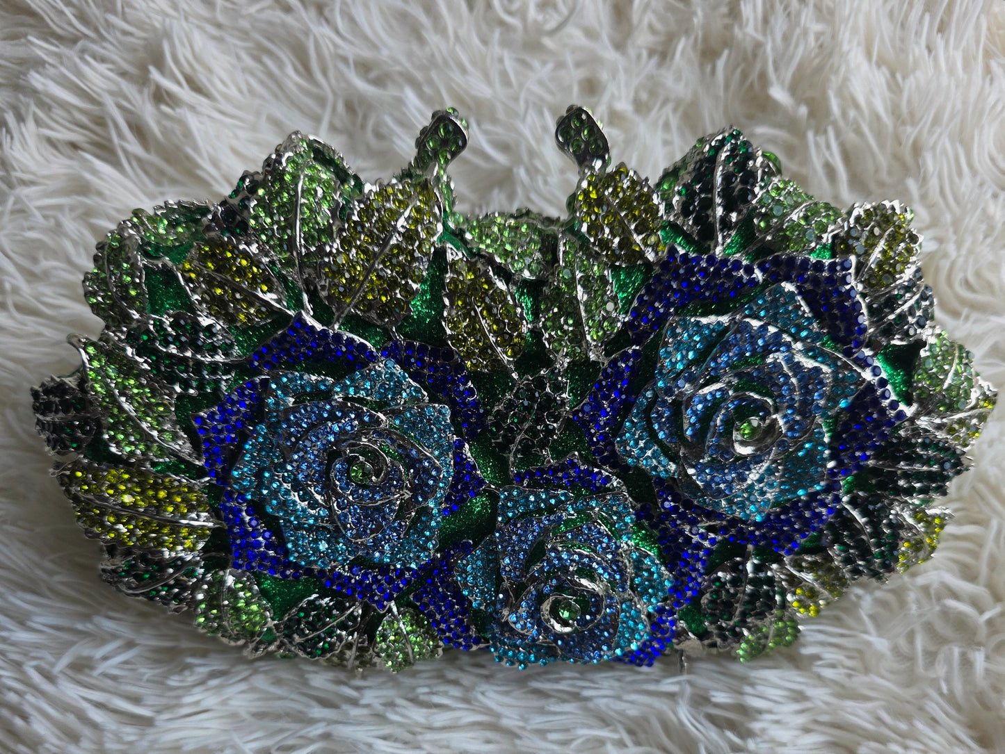 Blue & Green Floral Rhinestone Evening Clutch