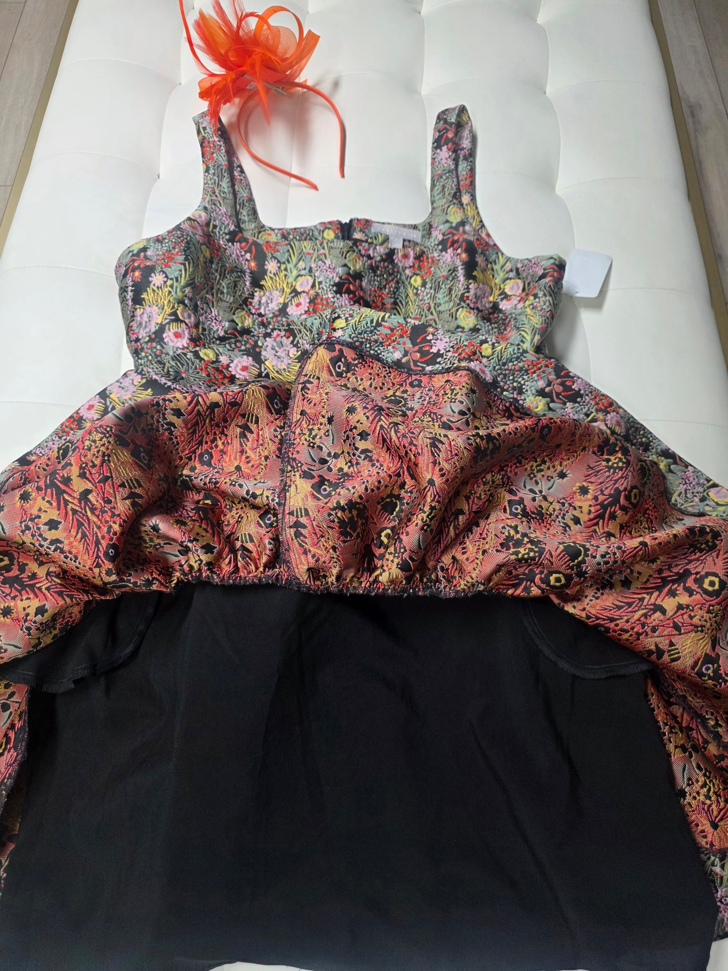Chelsea28 Floral Jacquard Fit & Flare Dress with Orange Fascinator – NWT
