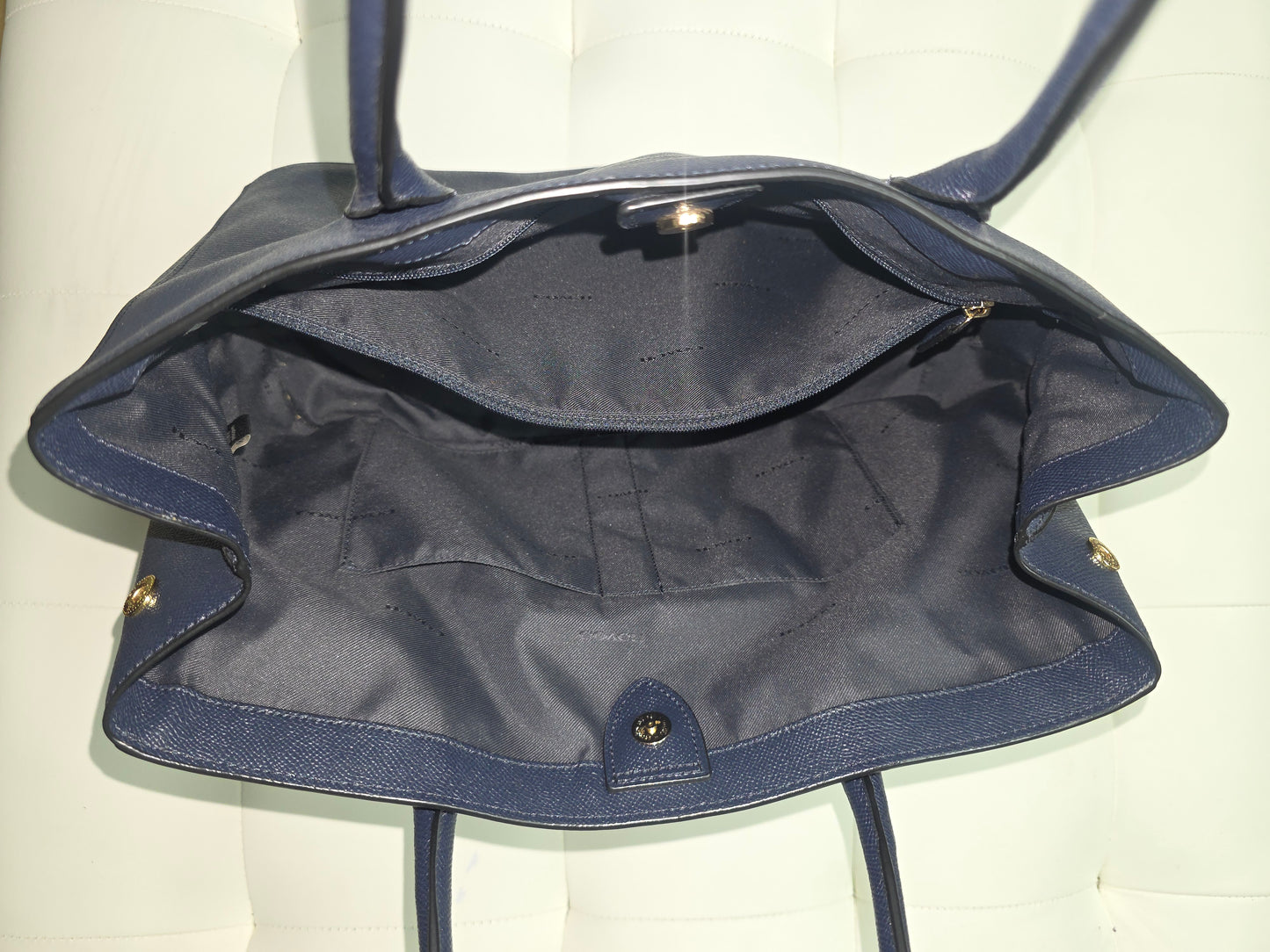 Coach Navy Pebbled Leather Tote Bag