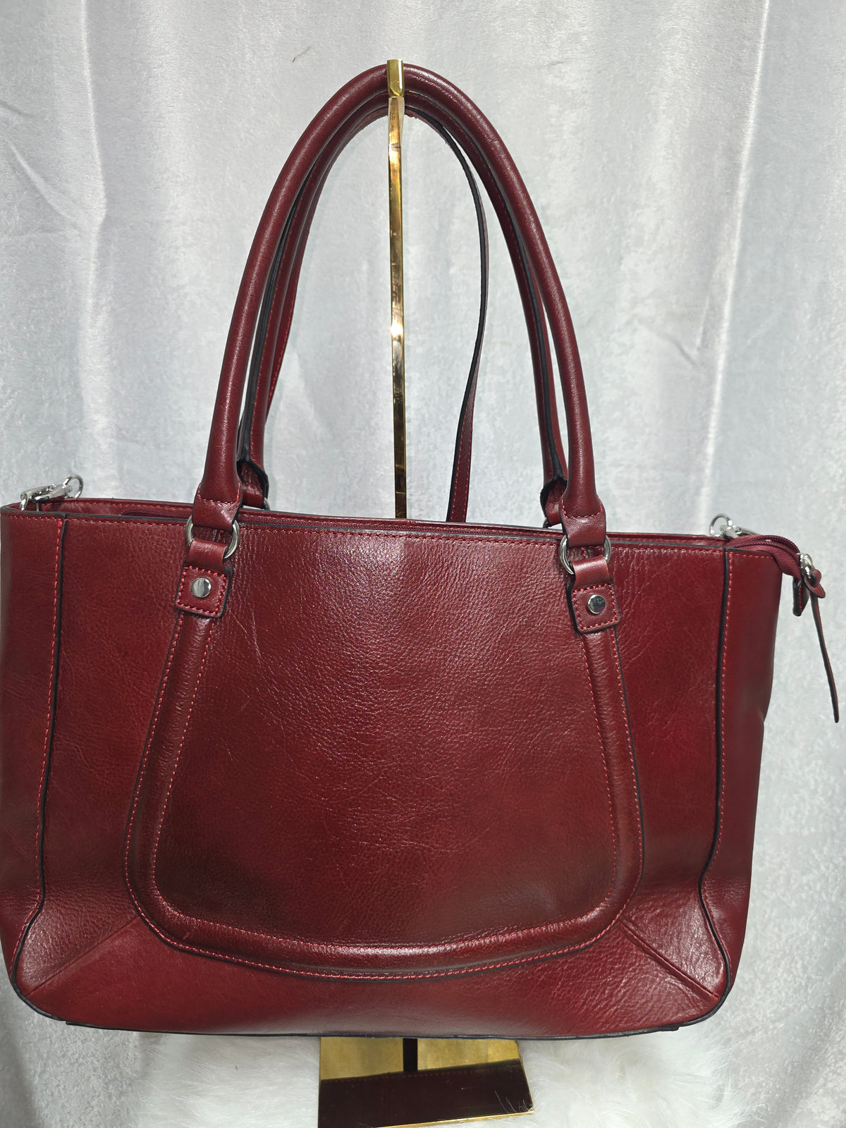 Leather Burgundy Red Tote Bag