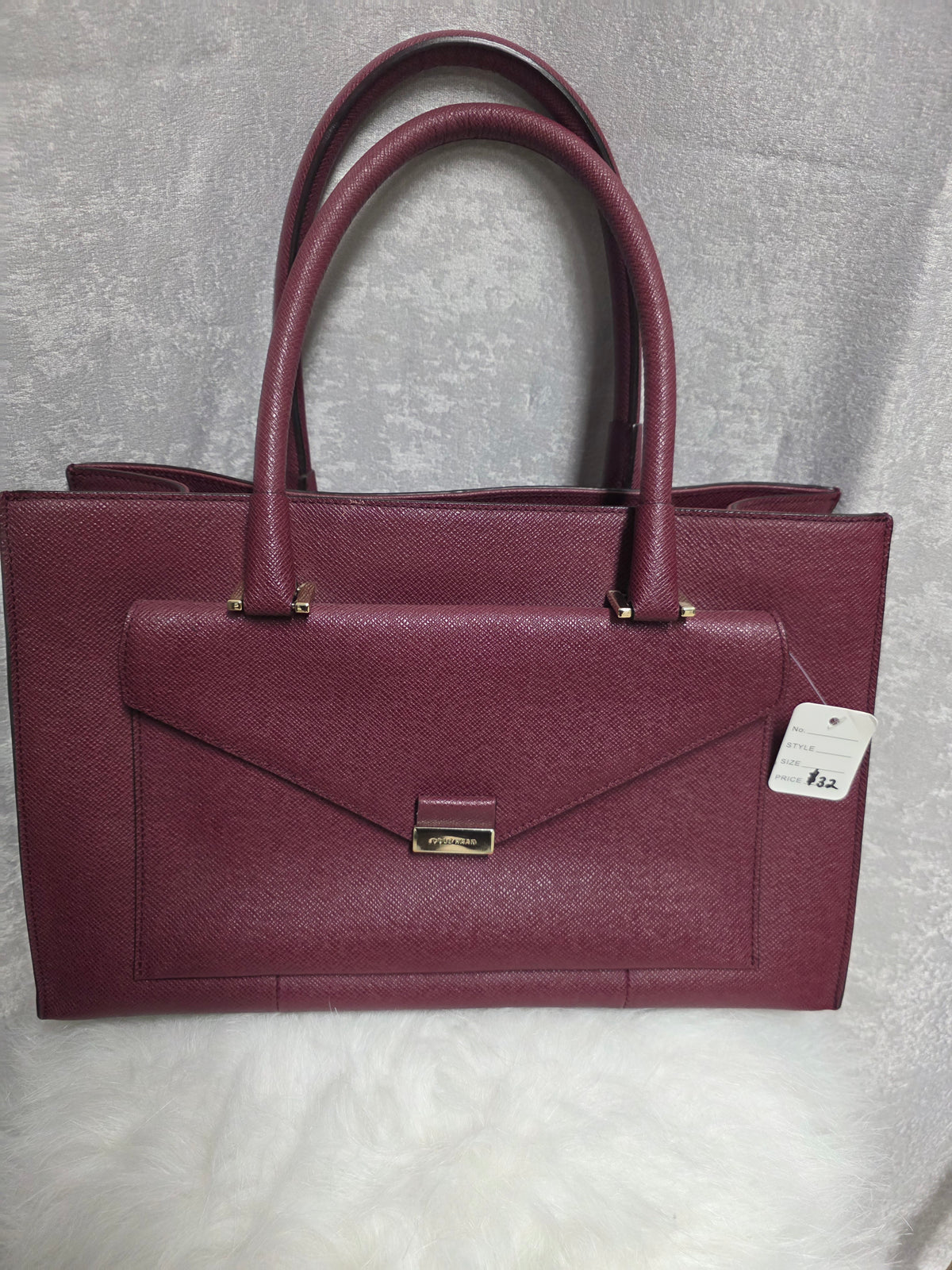 Burgundy Textured Leather Tote Bag