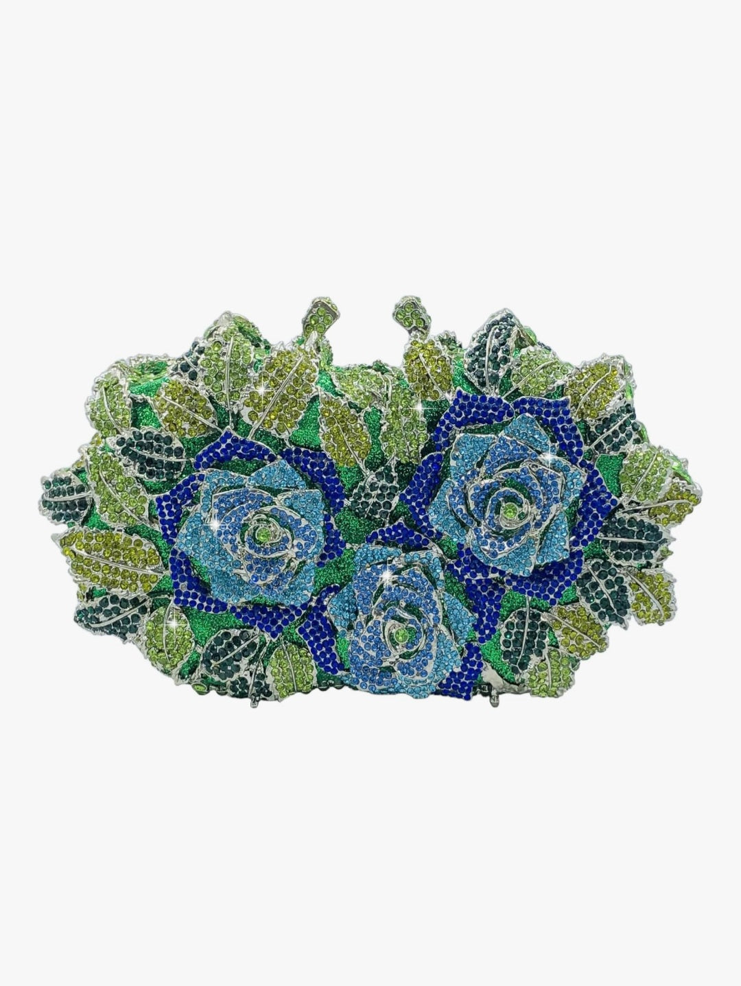 Blue & Green Floral Rhinestone Evening Clutch