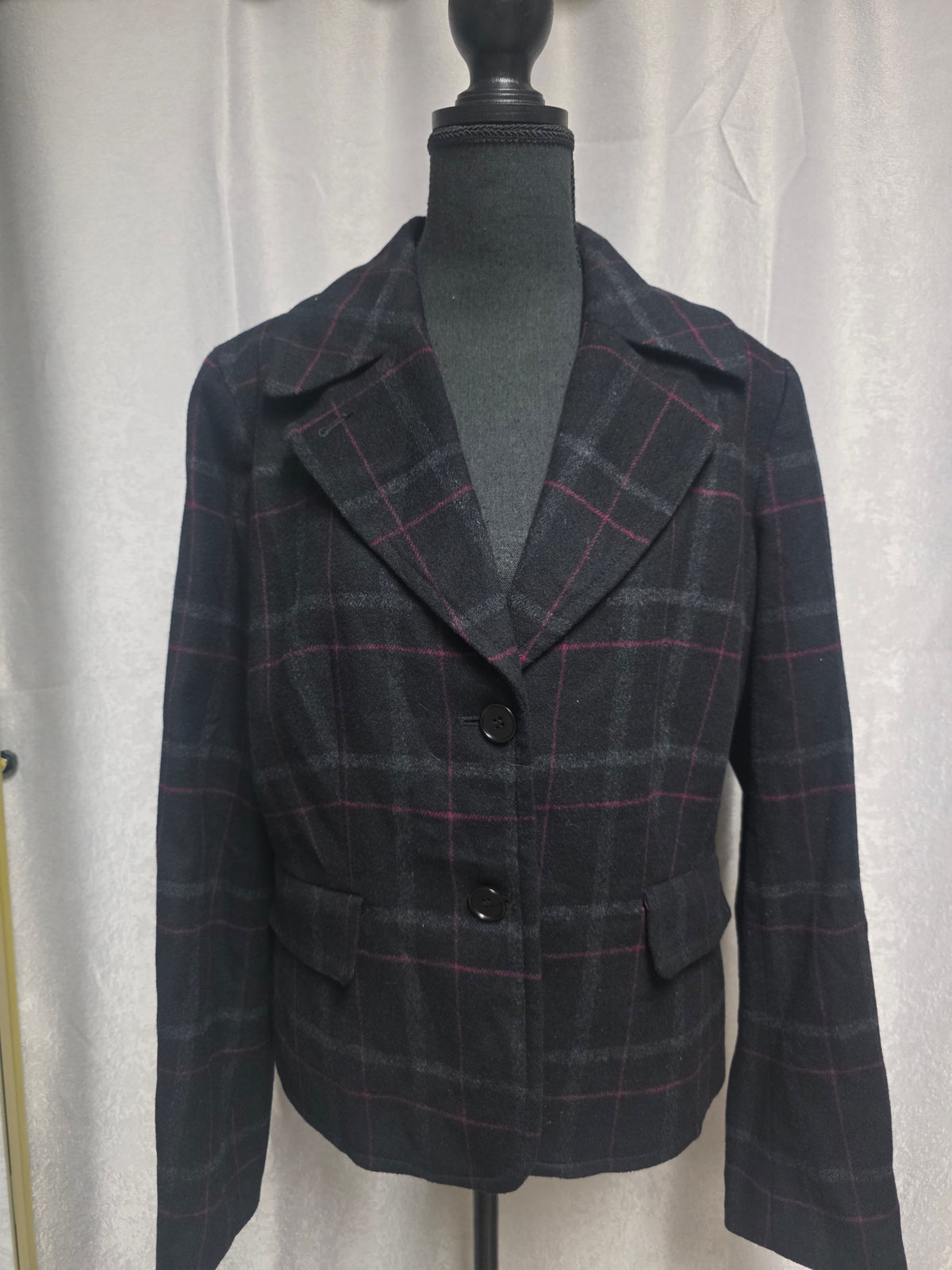 Charcoal Plaid Blazer Jacket - Size 12