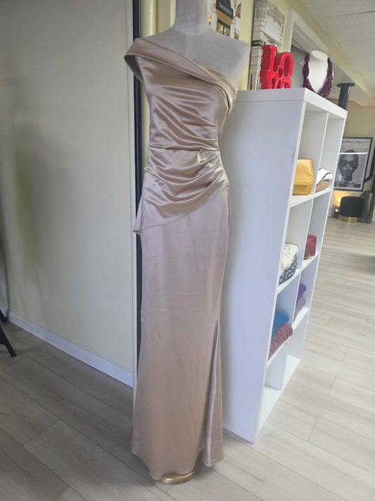 Windsor One Shoulder Satin Gown - Champagne