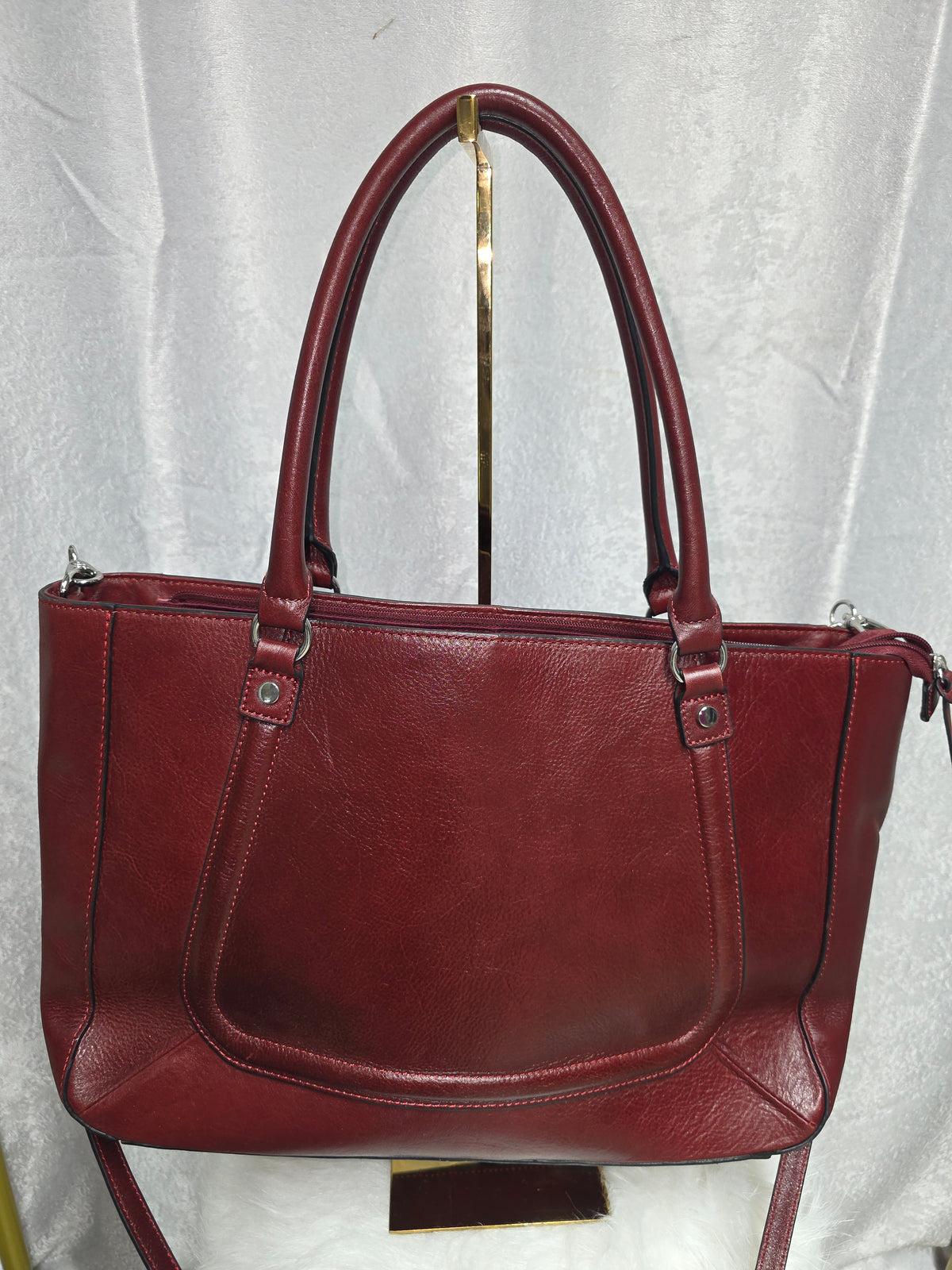 Leather Burgundy Red Tote Bag