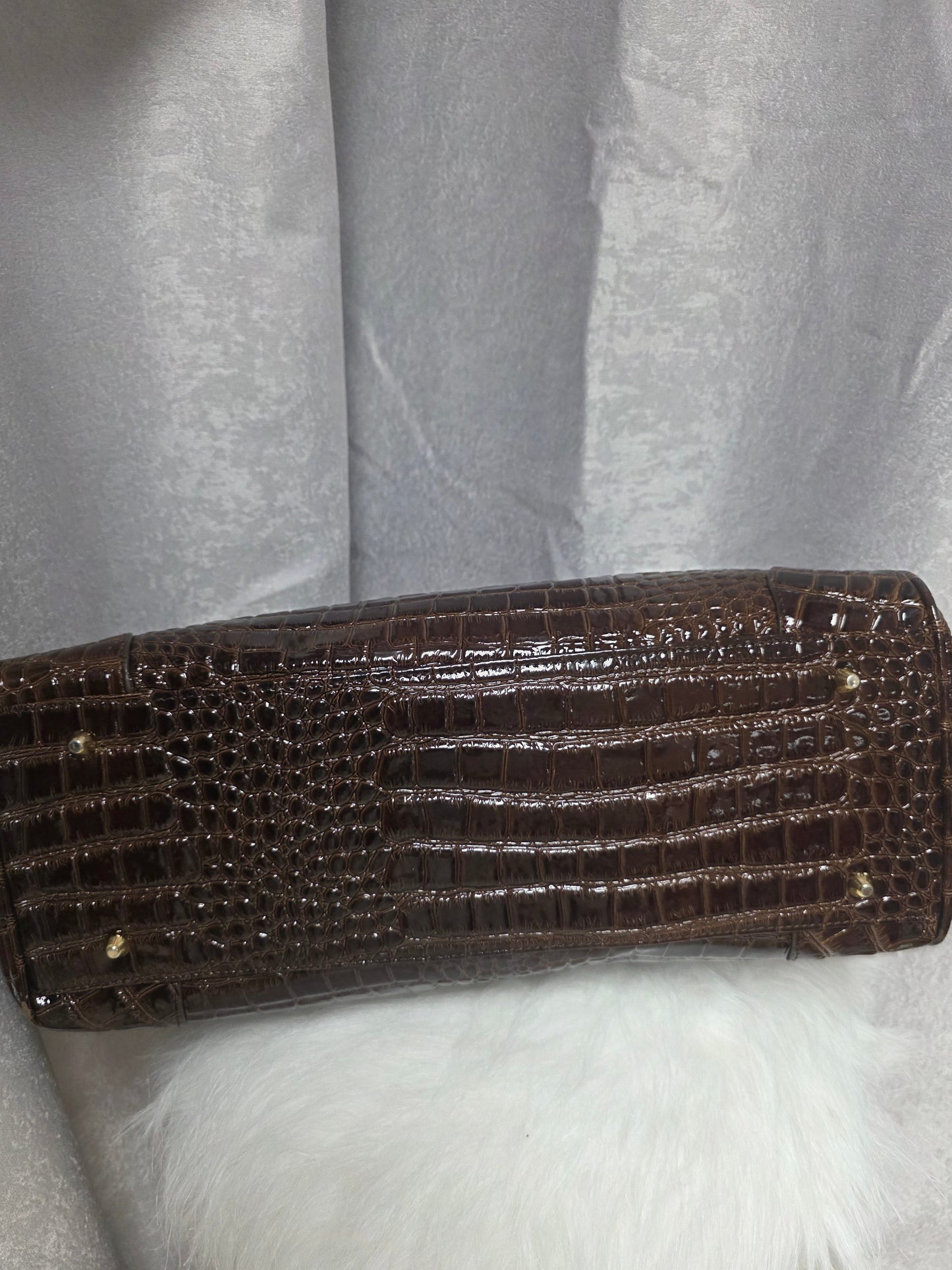 Muska Milano Brown Croc-Embossed Leather Satchel Bag