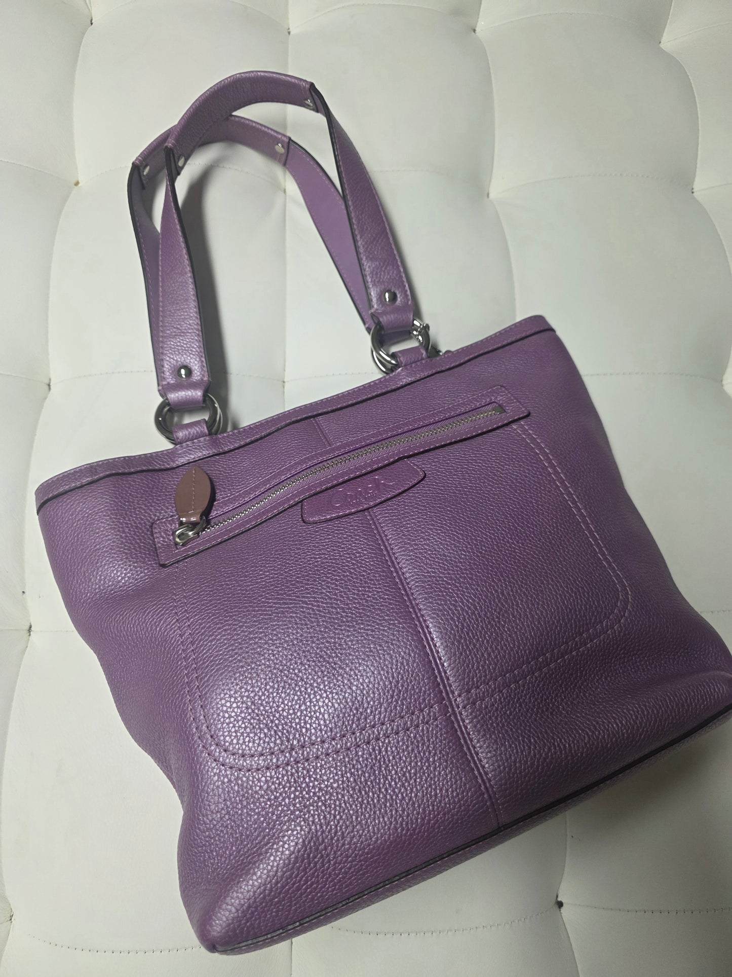 Coach Pebbled Leather Tote Bag – Lavender/Purple