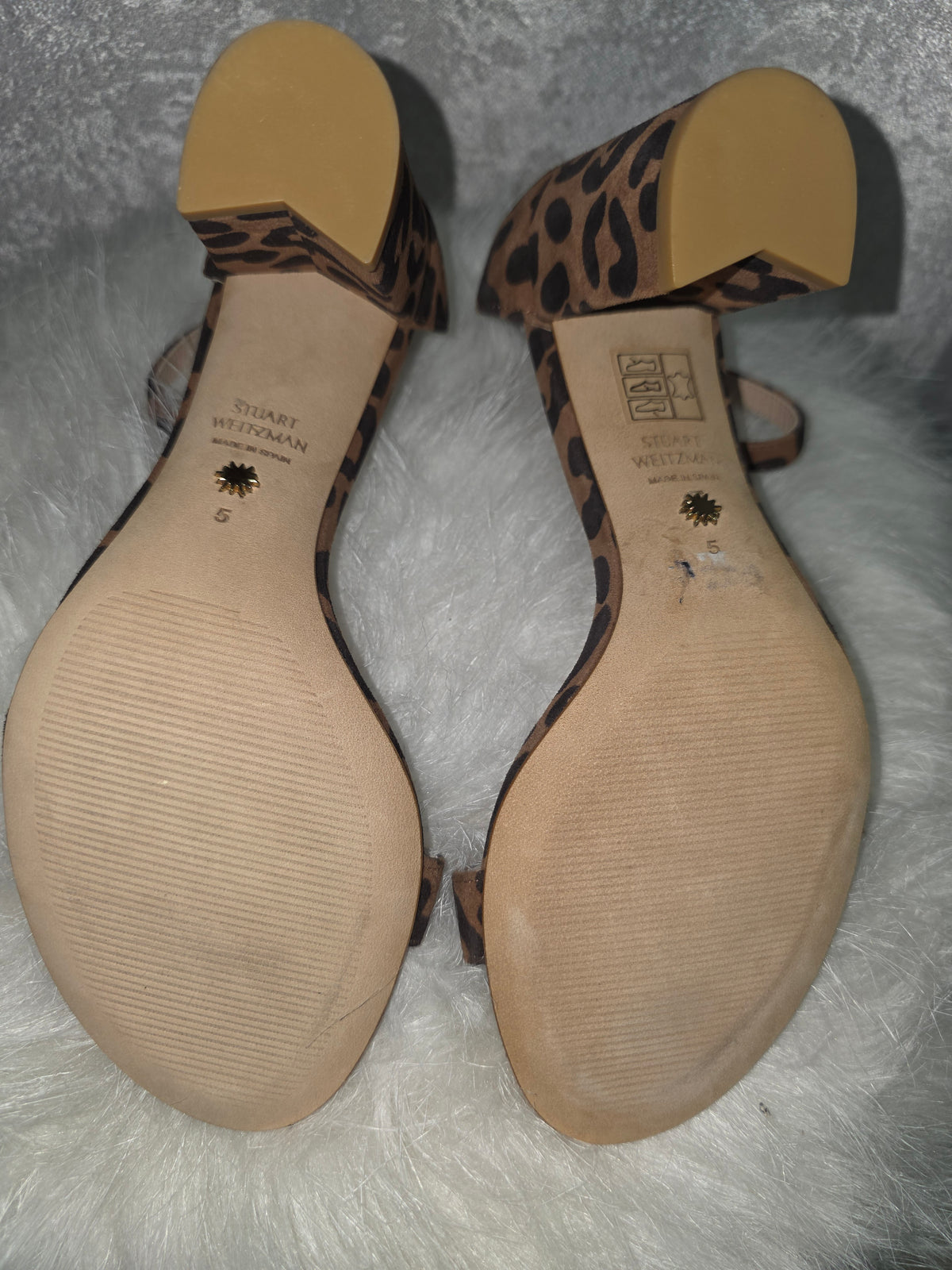 Leopard-Print Suede Block-Heel Sandals – New - Size 5