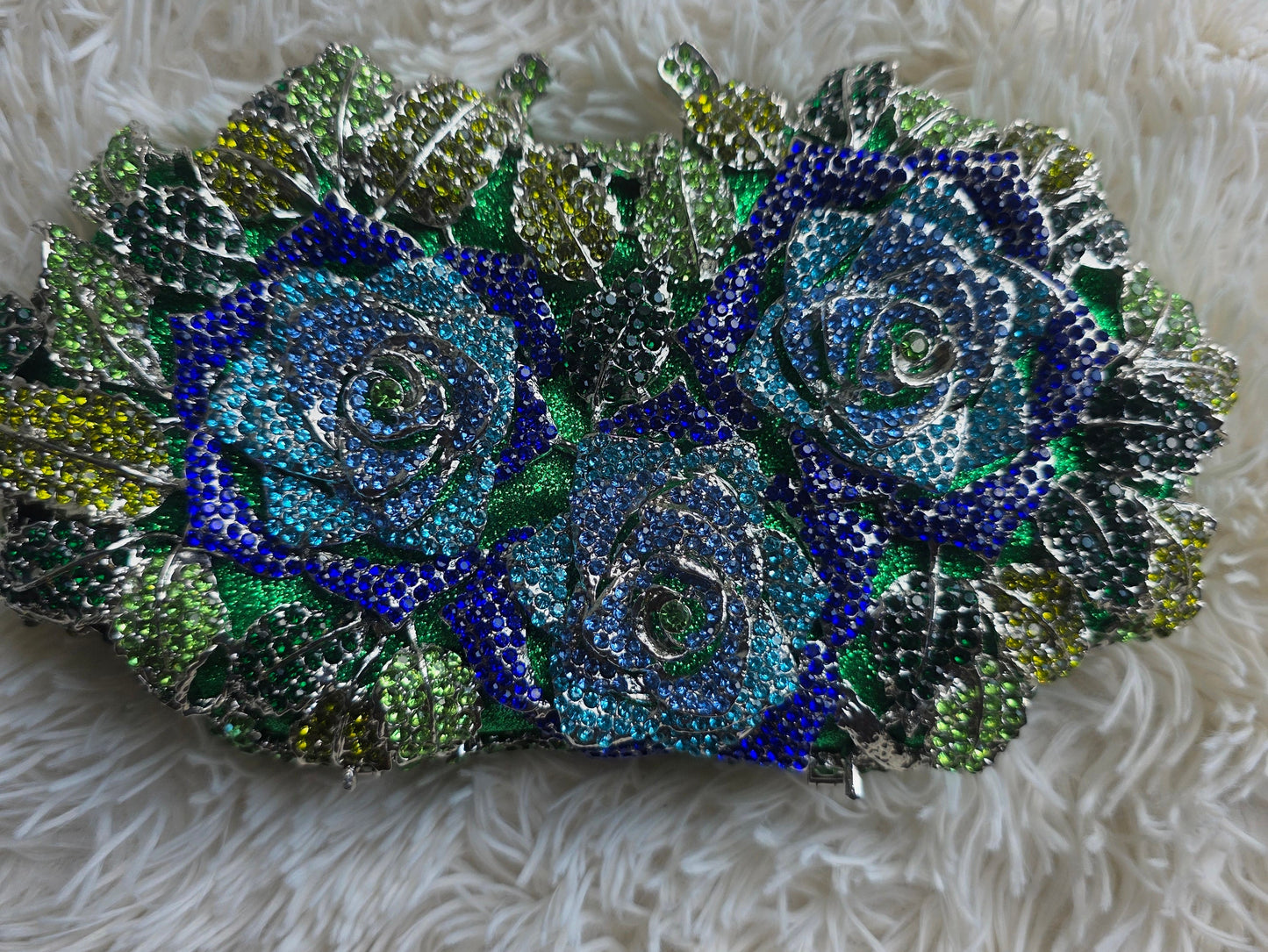 Blue & Green Floral Rhinestone Evening Clutch
