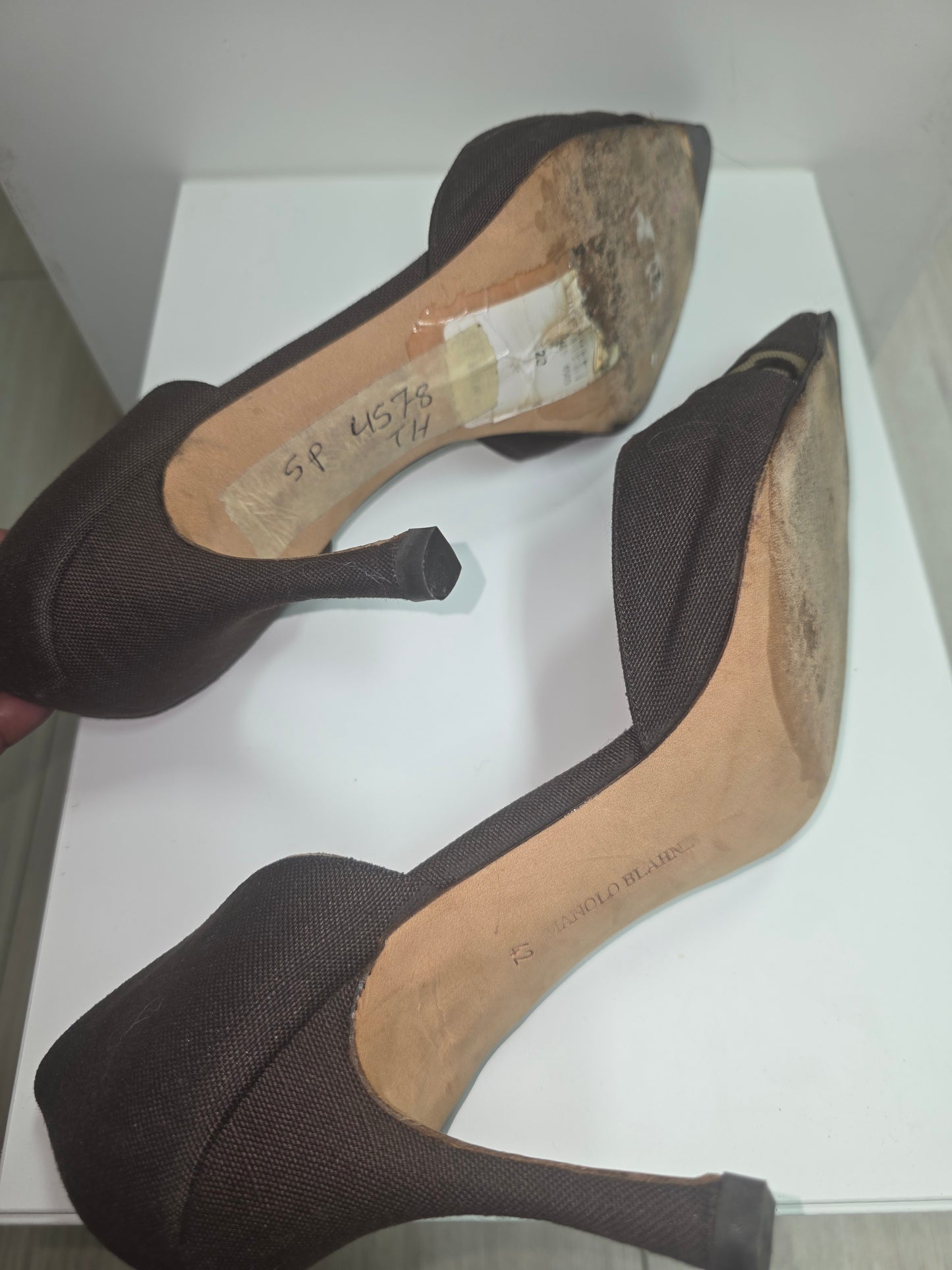 Manolo Blahnik Brown Suede D’Orsay Pumps w/ Leopard Mesh — Size 42 / 11