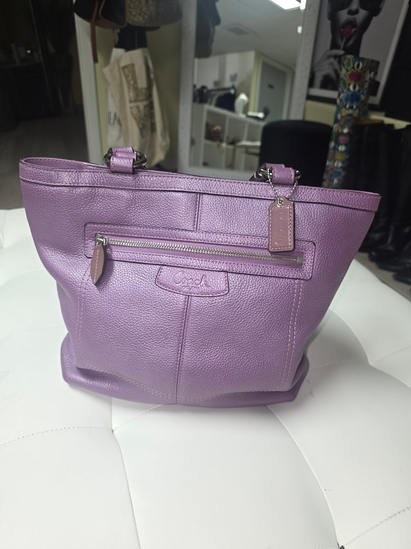 Coach Pebbled Leather Tote Bag – Lavender/Purple