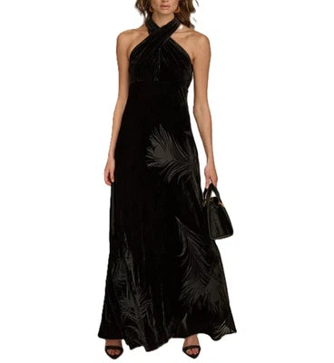 Donna Karan New York Velvet Halter Neck Twist Gown - Black