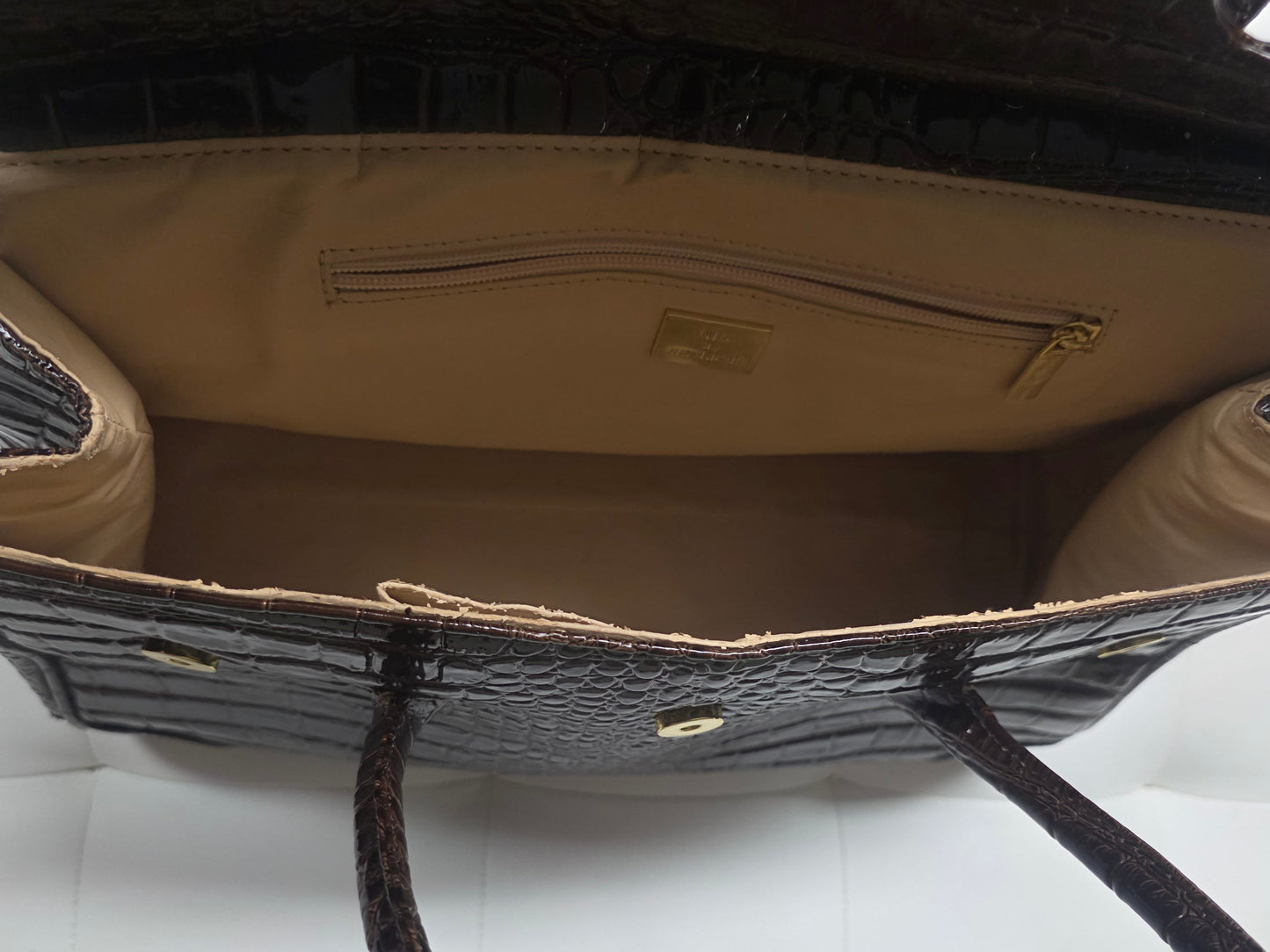 Muska Milano Brown Croc-Embossed Leather Satchel Bag