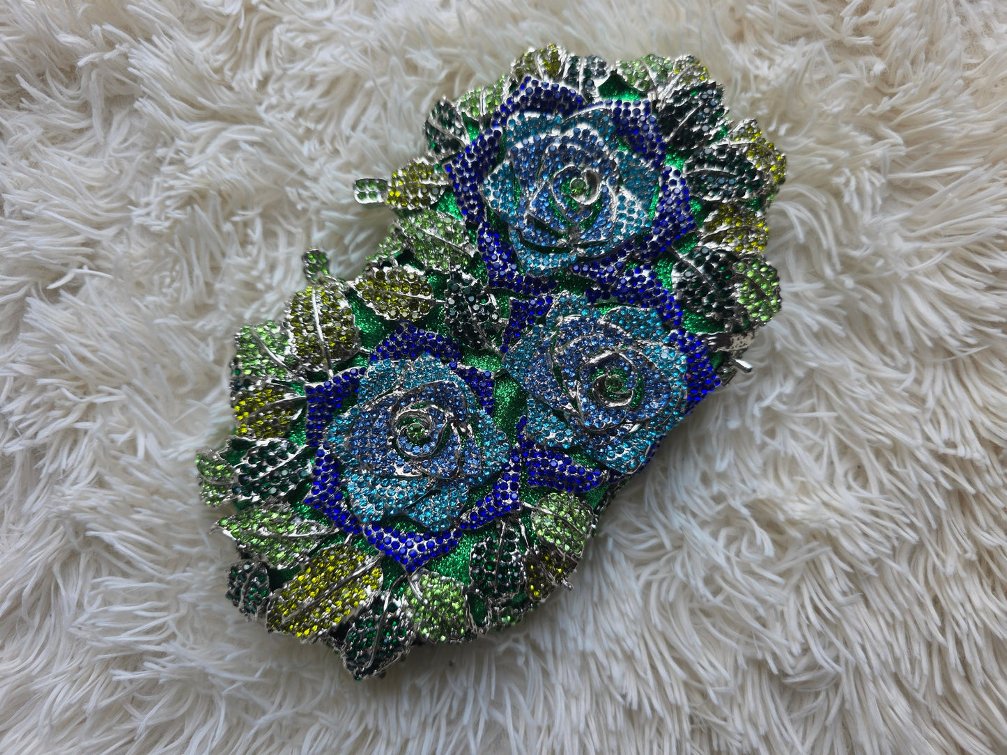 Blue & Green Floral Rhinestone Evening Clutch