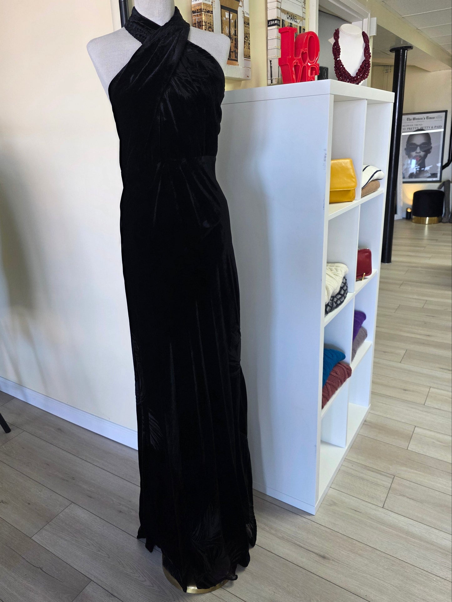 Donna Karan New York Velvet Halter Neck Twist Gown - Black