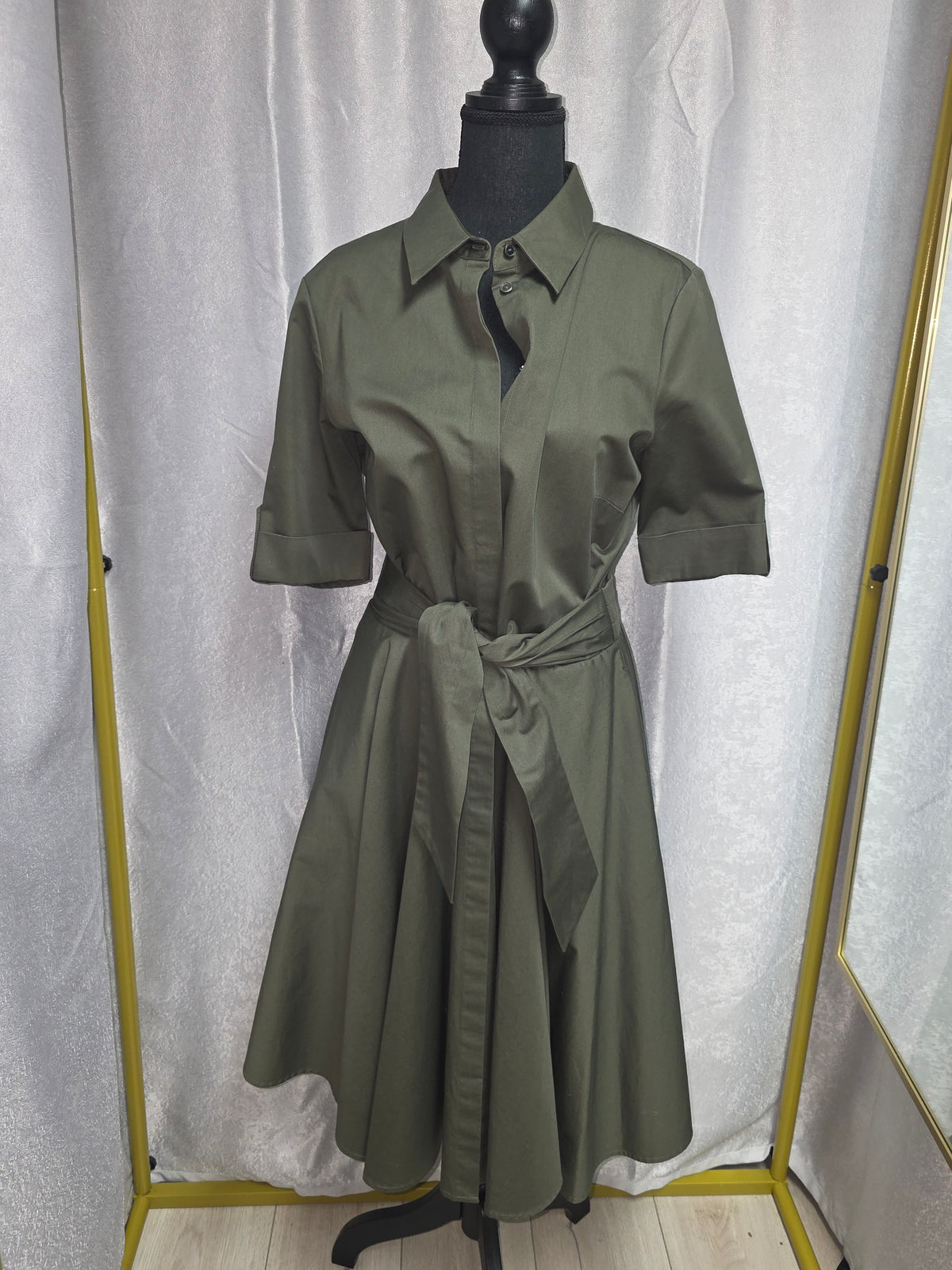 BM Olive Green Belted Shirt Dress – Size 10