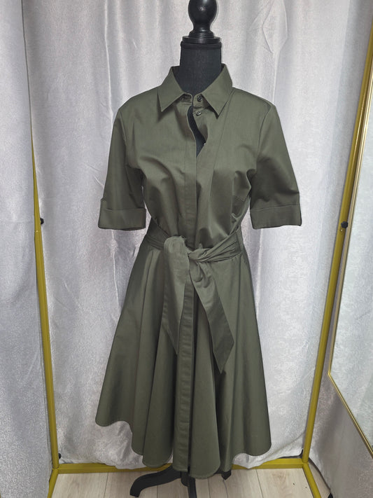BM Olive Green Belted Shirt Dress – Size 10