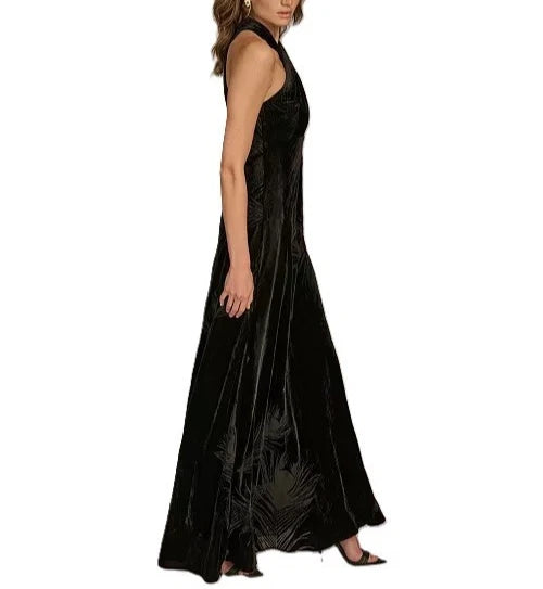 Donna Karan New York Velvet Halter Neck Twist Gown - Black