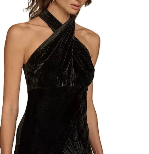 Donna Karan New York Velvet Halter Neck Twist Gown - Black