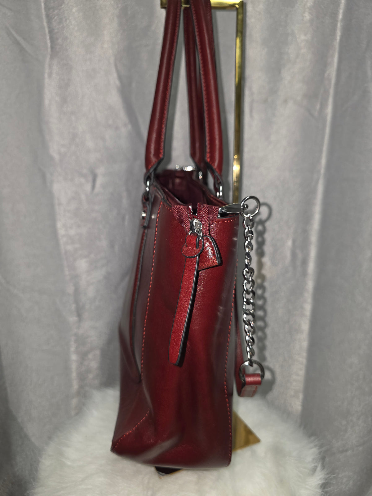Leather Burgundy Red Tote Bag