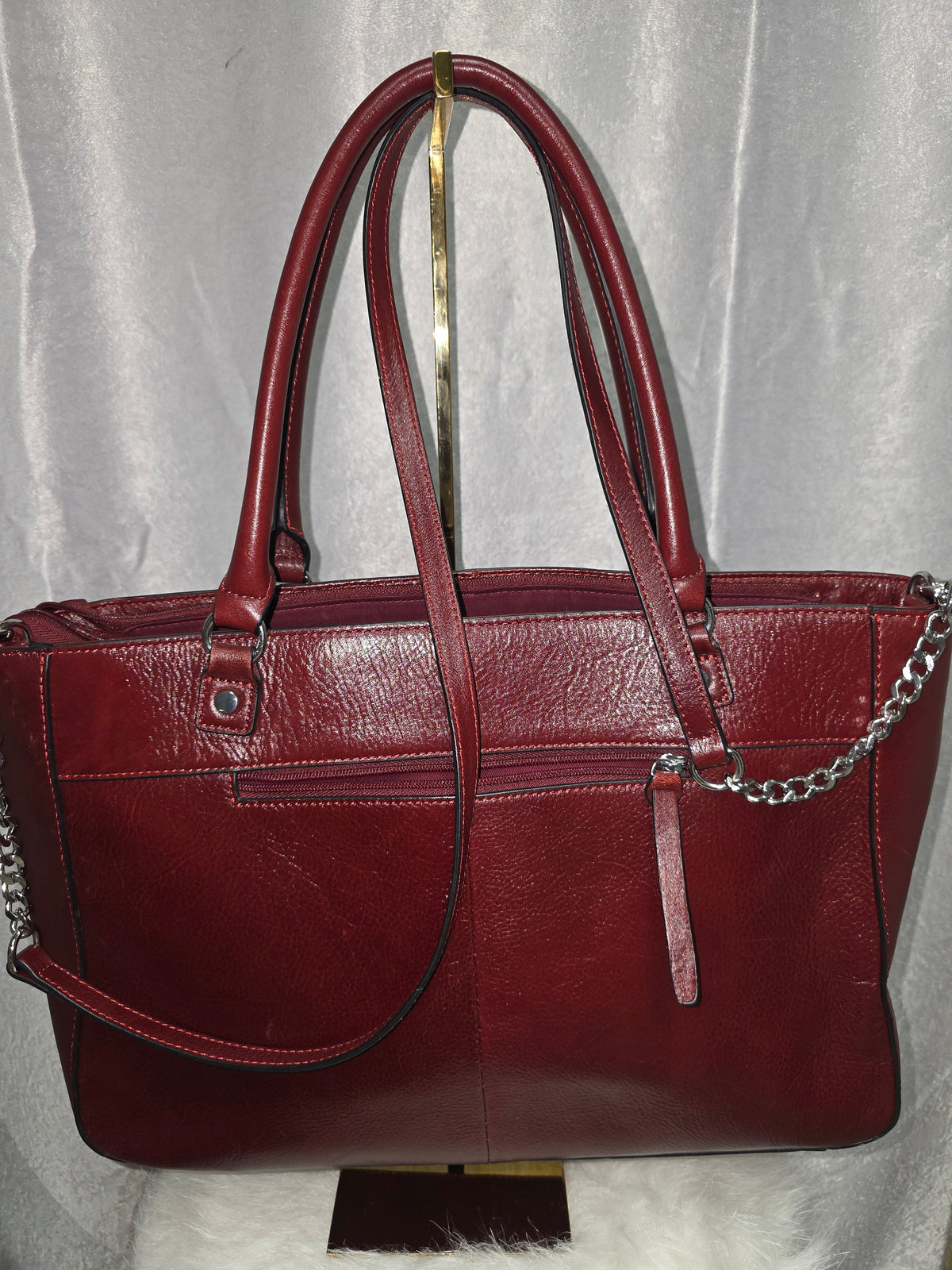 Leather Burgundy Red Tote Bag