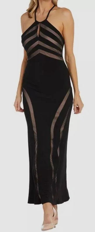 Nightway Strappy Back Illusion Maxi Gown — Black