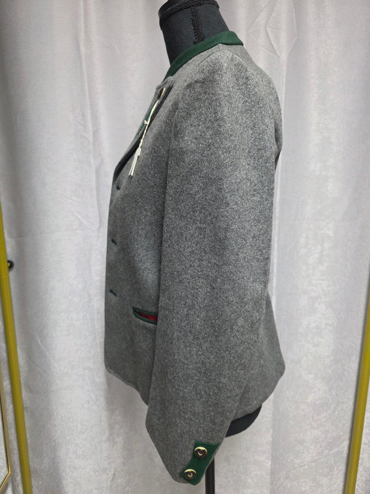 Vintage Gray & Green Trachten Loden Jacket - Size S