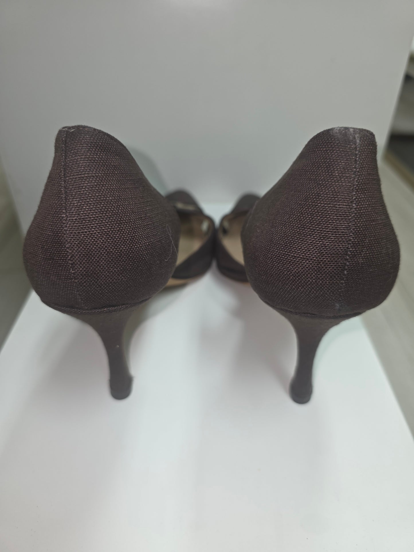 Manolo Blahnik Brown Suede D’Orsay Pumps w/ Leopard Mesh — Size 42 / 11